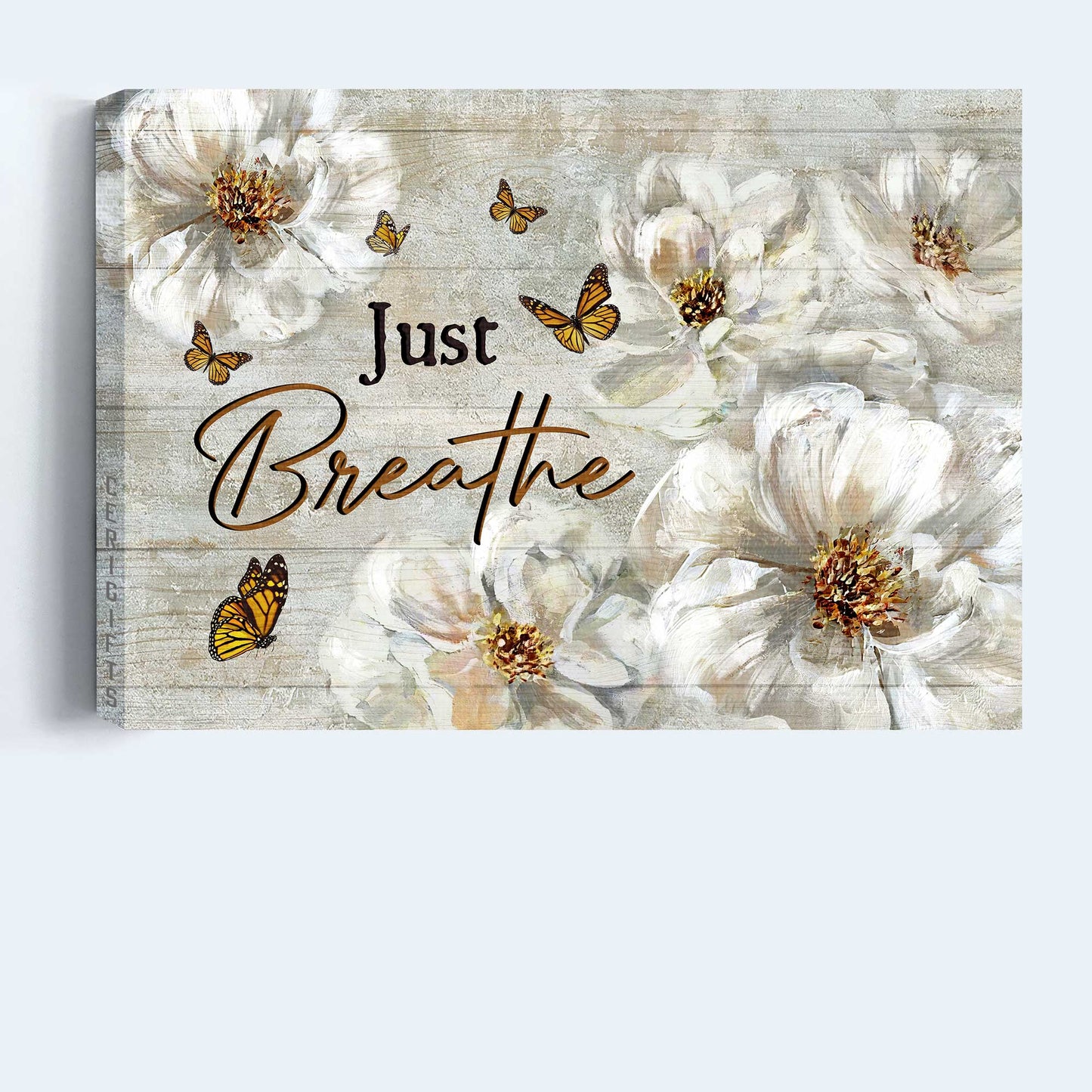 Jesus Landscape Canvas - White Flower Painting, Yellow Butterfly, Vintage Painting Canvas - Gift For Christian - Just Breathe Canvas