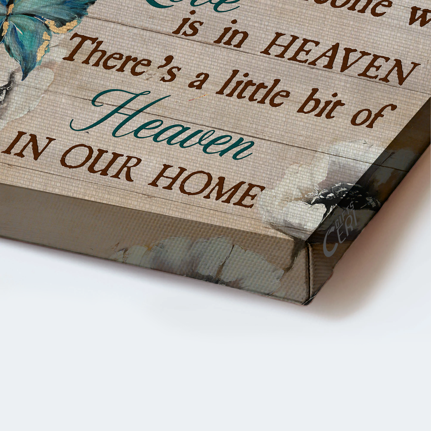 Heaven Landscape Canvas - White Poppy, Flower Painting, Blue Butterfly, Memorial Canvas - Memorial Gift For Member Family - There's A Little Bit Of Heaven In Our Home