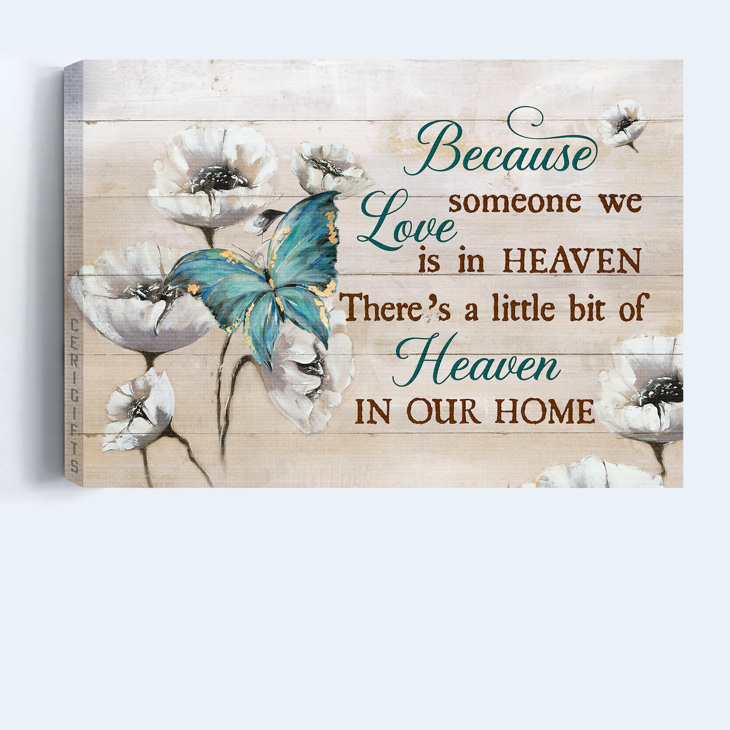 Heaven Landscape Canvas - White Poppy, Flower Painting, Blue Butterfly, Memorial Canvas - Memorial Gift For Member Family - There's A Little Bit Of Heaven In Our Home