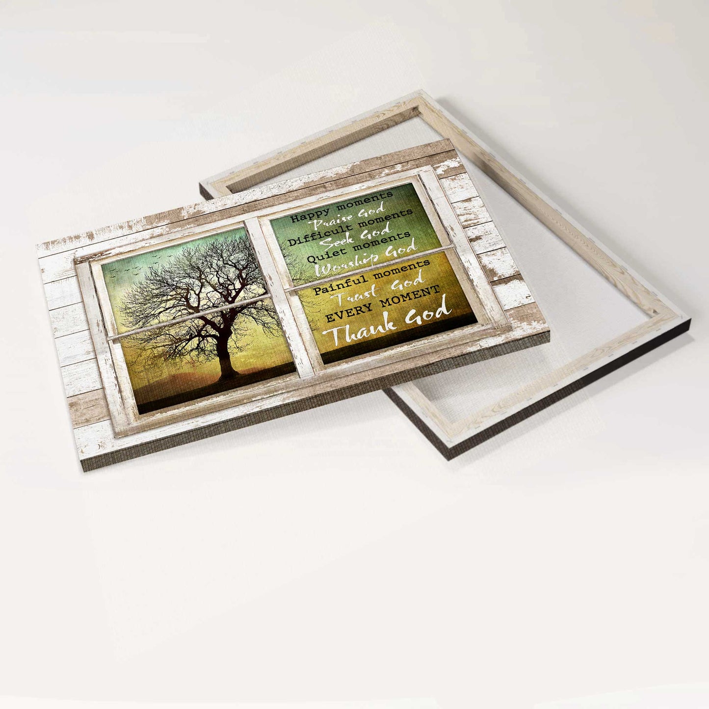 Jesus Landscape Canvas - Window Frame, Tree, Cross Canvas - Gift For Christian - Every Moment Thank God Canvas