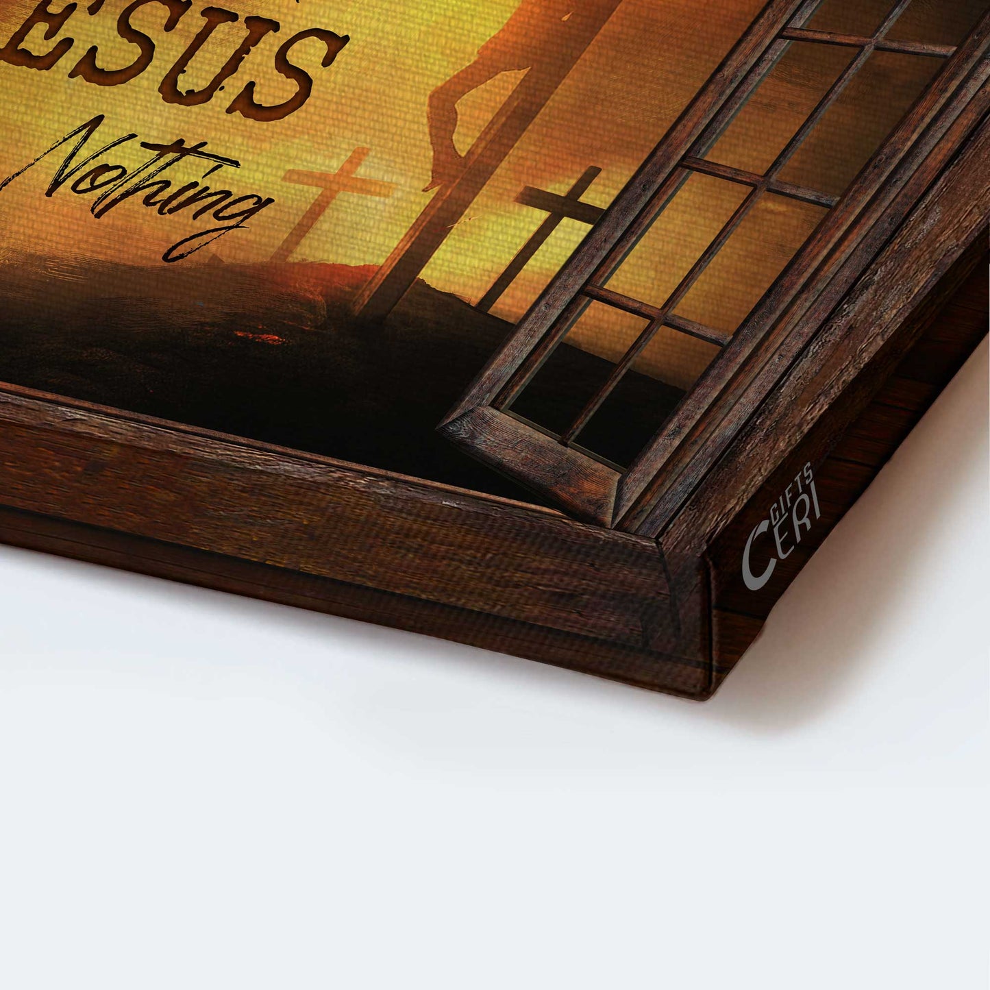 Jesus Landscape Canvas - Window Frame, The Three Cross Canvas - Gift For Christian - Without Jesus I Am Nothing Canvas