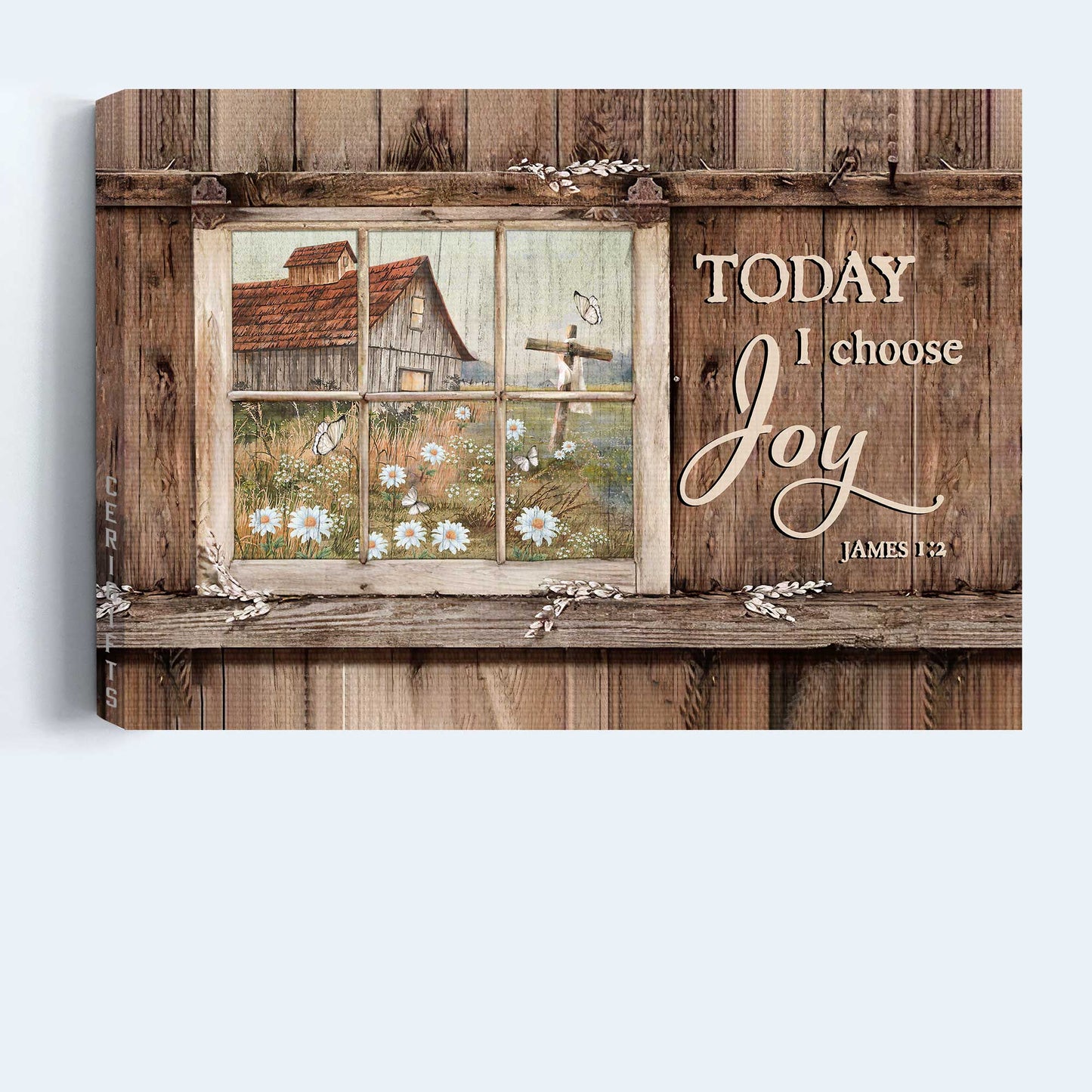 Jesus Landscape Canvas - Window Painting, Daisy Garden, Wooden Cross Canvas - Gift For Christian - Today I Choose Joy Canvas