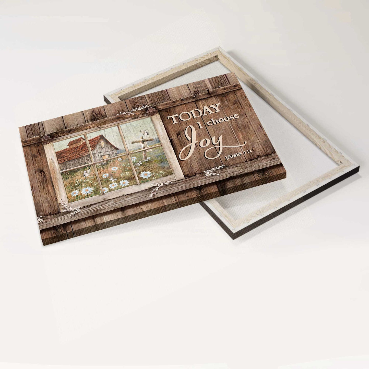 Jesus Landscape Canvas - Window Painting, Daisy Garden, Wooden Cross Canvas - Gift For Christian - Today I Choose Joy Canvas