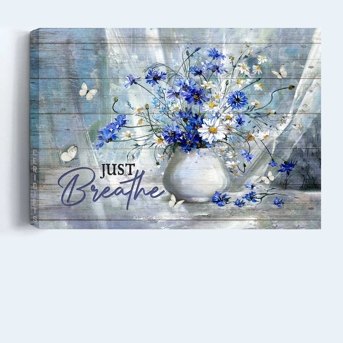 Jesus Landscape Canvas - Wonderful Flower Painting, Awesome Daisy Vase Canvas - Gift For Christian - Just Breathe Canvas