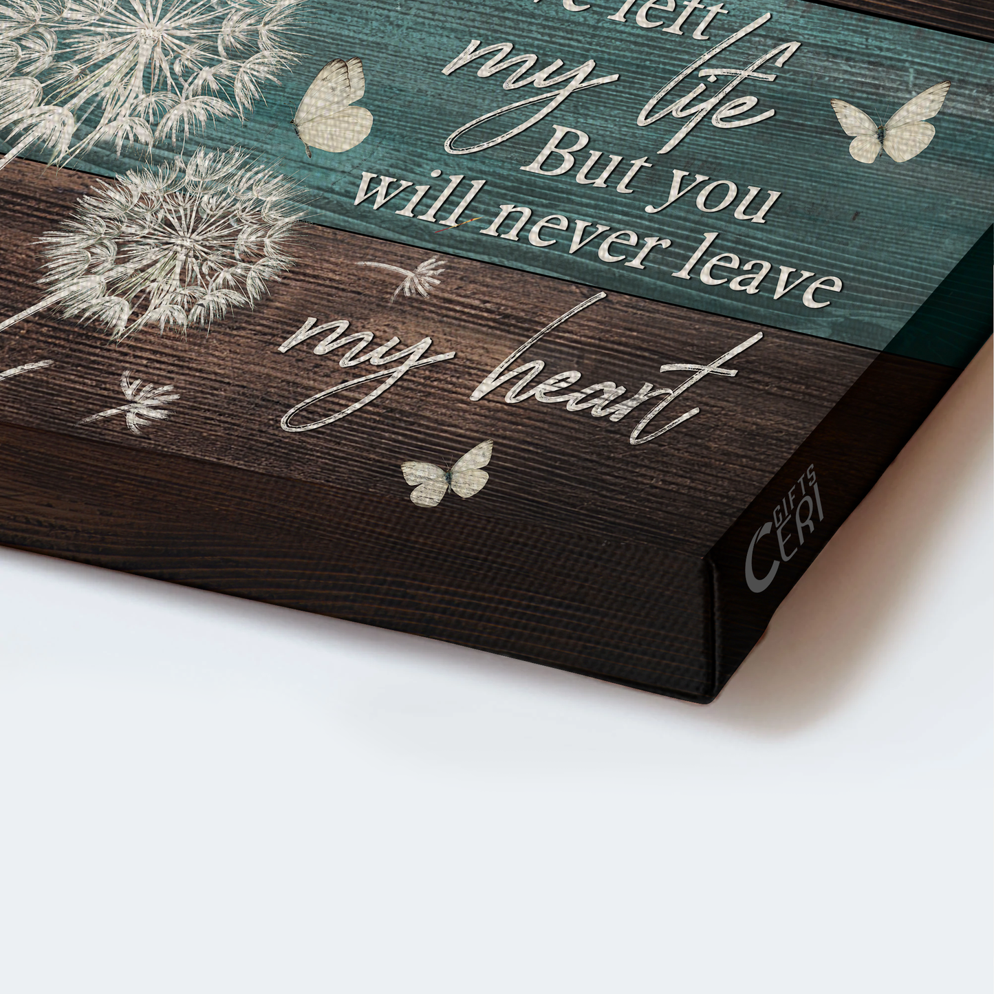 Heaven Landscape Canvas - Wooden Background, Dandelion Painting, Memorial Canvas - Memorial Gift For Member Family - You Will Never Leave My Heart