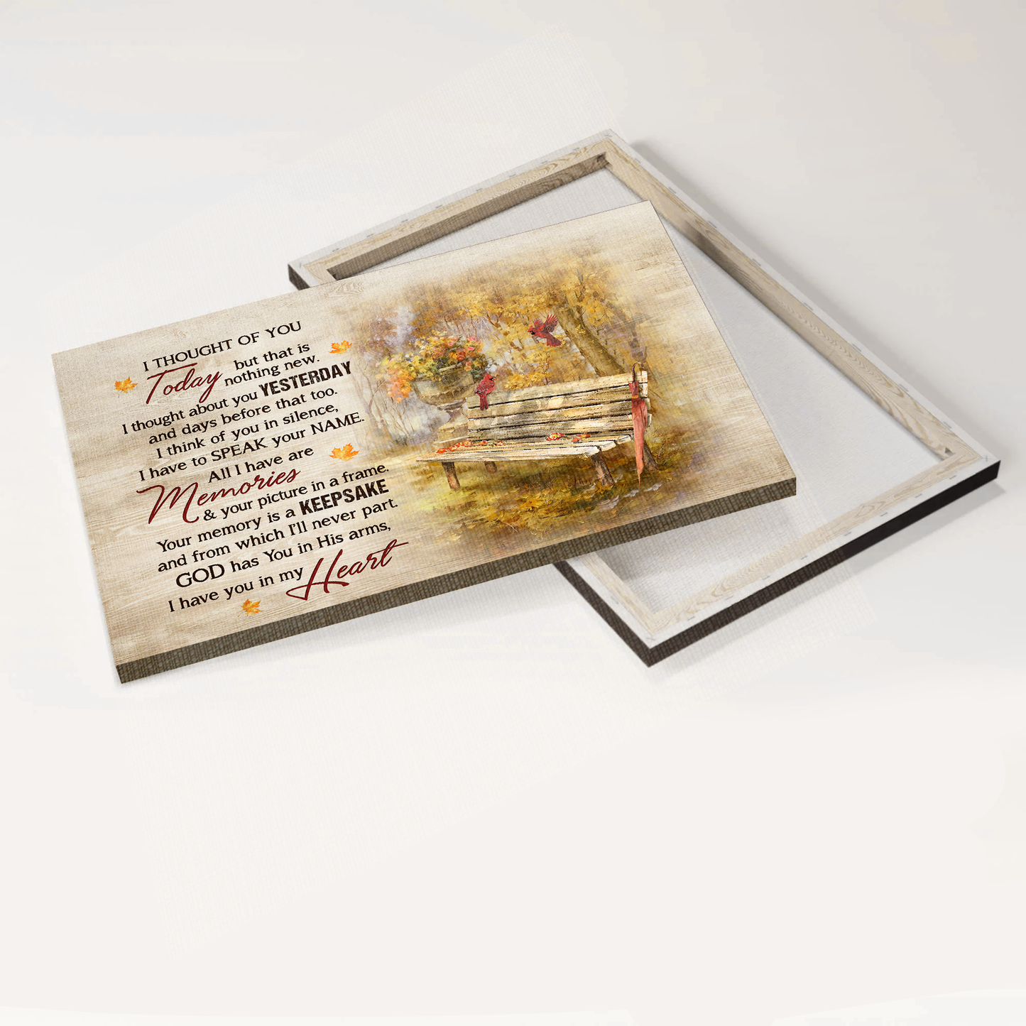 Heaven Landscape Canvas - Wooden Chair, Red Cardinal, Beautiful Autumn Park, Memorial Canvas - Memorial Gift For Member Family, Christian - I Thought Of You Today