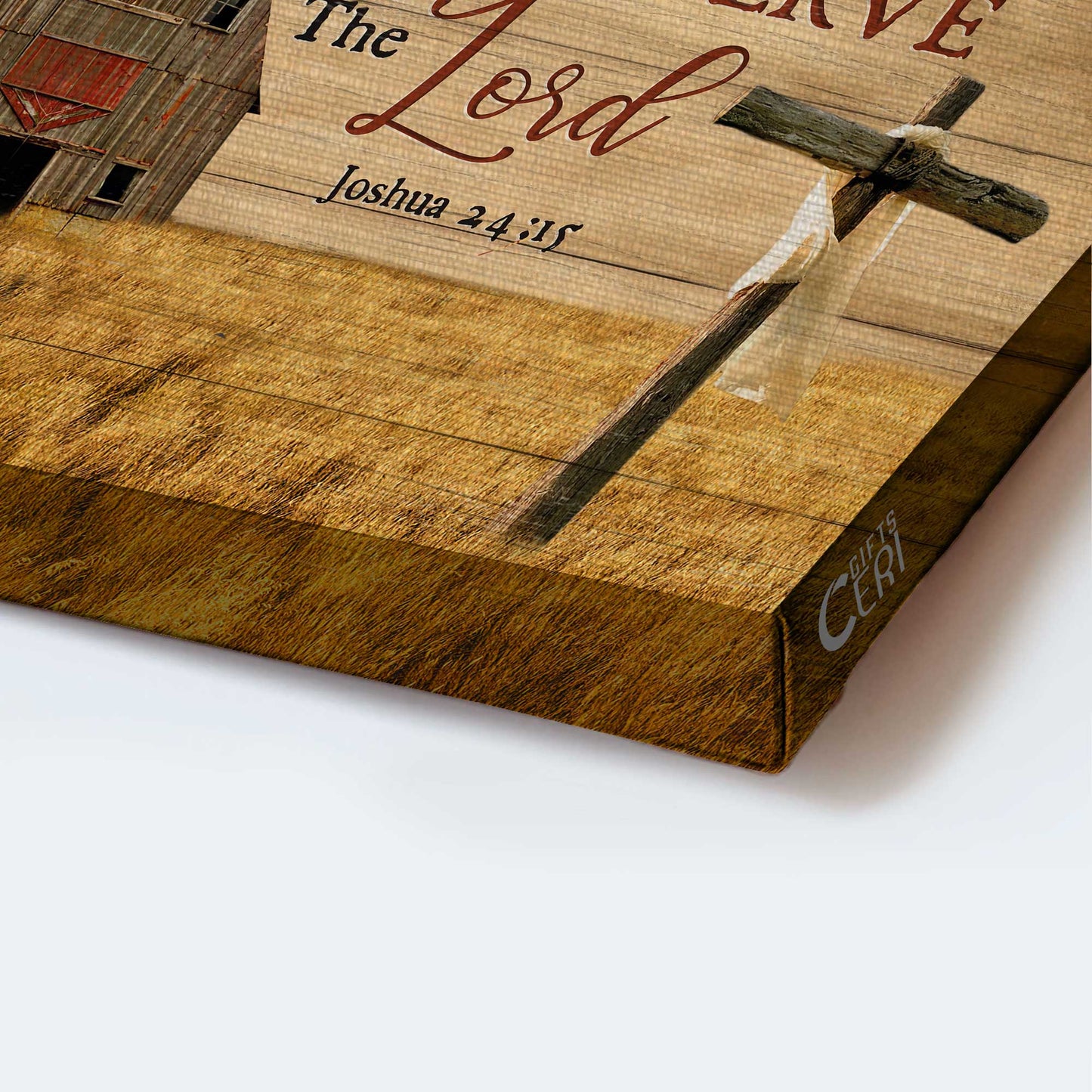 Jesus Landscape Canvas - Wooden Cross, Old Barn Painting Canvas - Gift For Christian - As For Me And My House We Will Serve The Lord Canvas