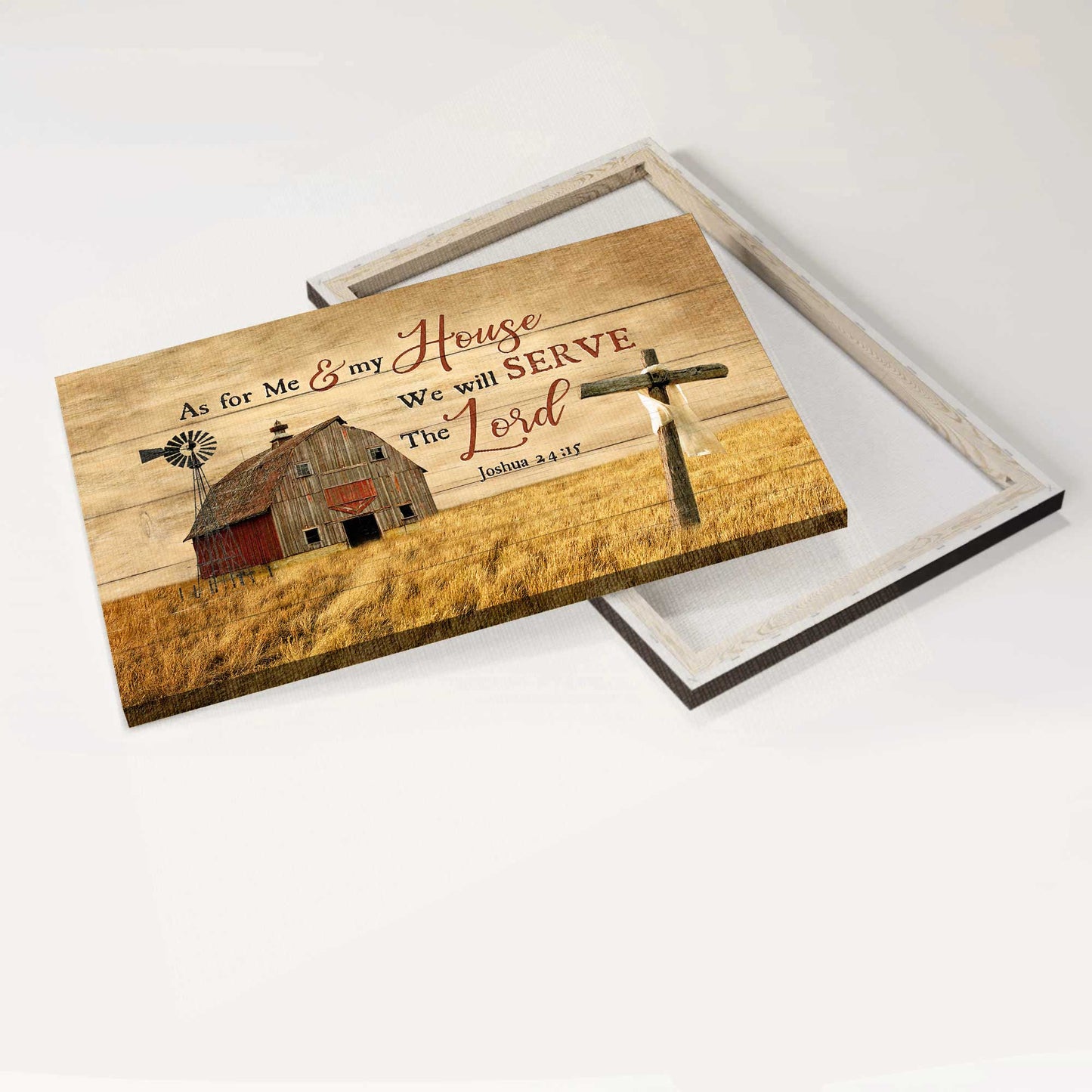 Jesus Landscape Canvas - Wooden Cross, Old Barn Painting Canvas - Gift For Christian - As For Me And My House We Will Serve The Lord Canvas