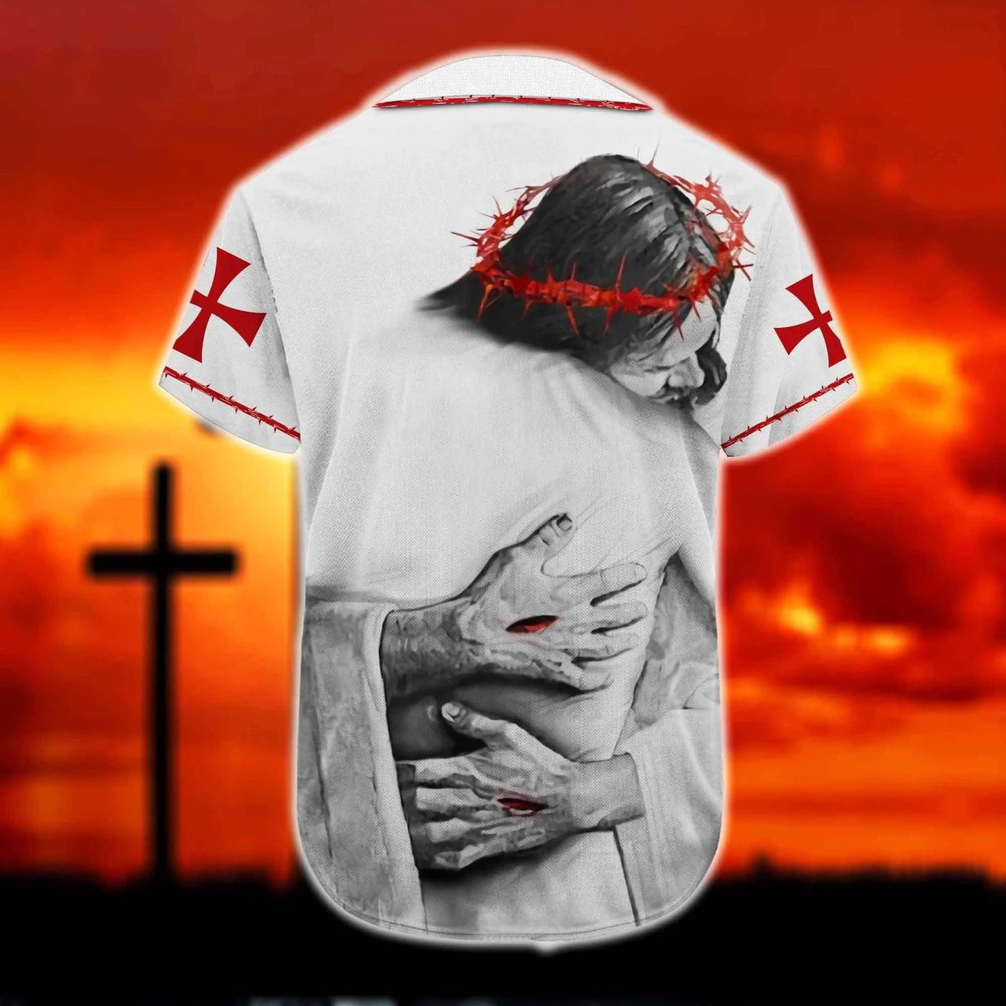 Personalized Jesus Baseball Jersey - God Hug Baseball Jersey - Gift For Christians - God Is Love Custom Printed 3D Baseball Jersey Shirt For Men Women