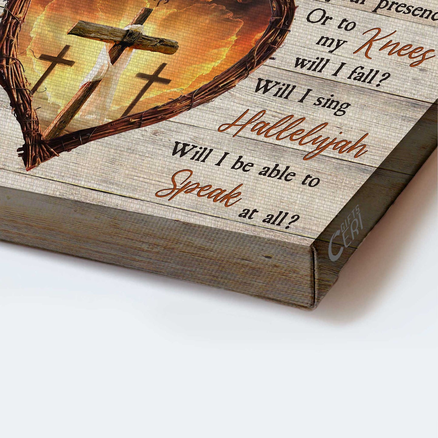 Jesus Landscape Canvas - Wooden Cross, Thorny Heart, Infinite Halo, Orange Sunset Canvas - Gift For Christian - I Can Only Imagine Canvas
