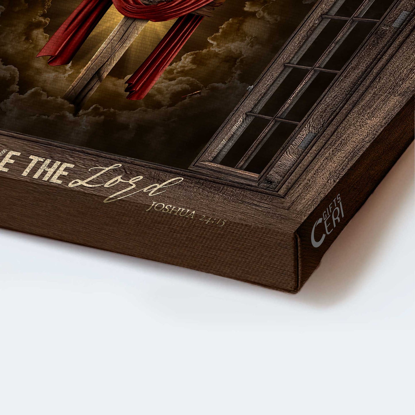 Jesus Landscape Canvas - Wooden Window, The Amazing Cross, Heaven's Light Canvas - Gift For Christian - As For Me And My House, We Will Serve The Lord