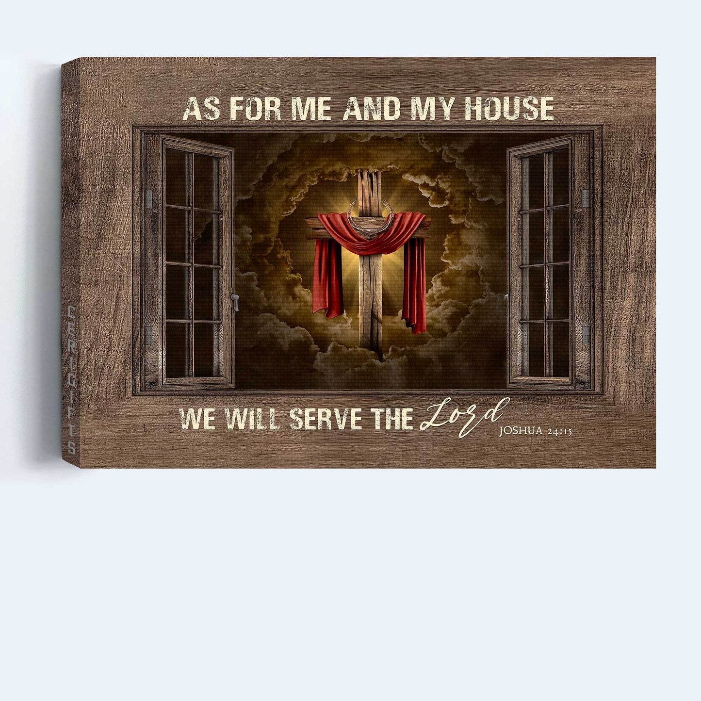 Jesus Landscape Canvas - Wooden Window, The Amazing Cross, Heaven's Light Canvas - Gift For Christian - As For Me And My House, We Will Serve The Lord
