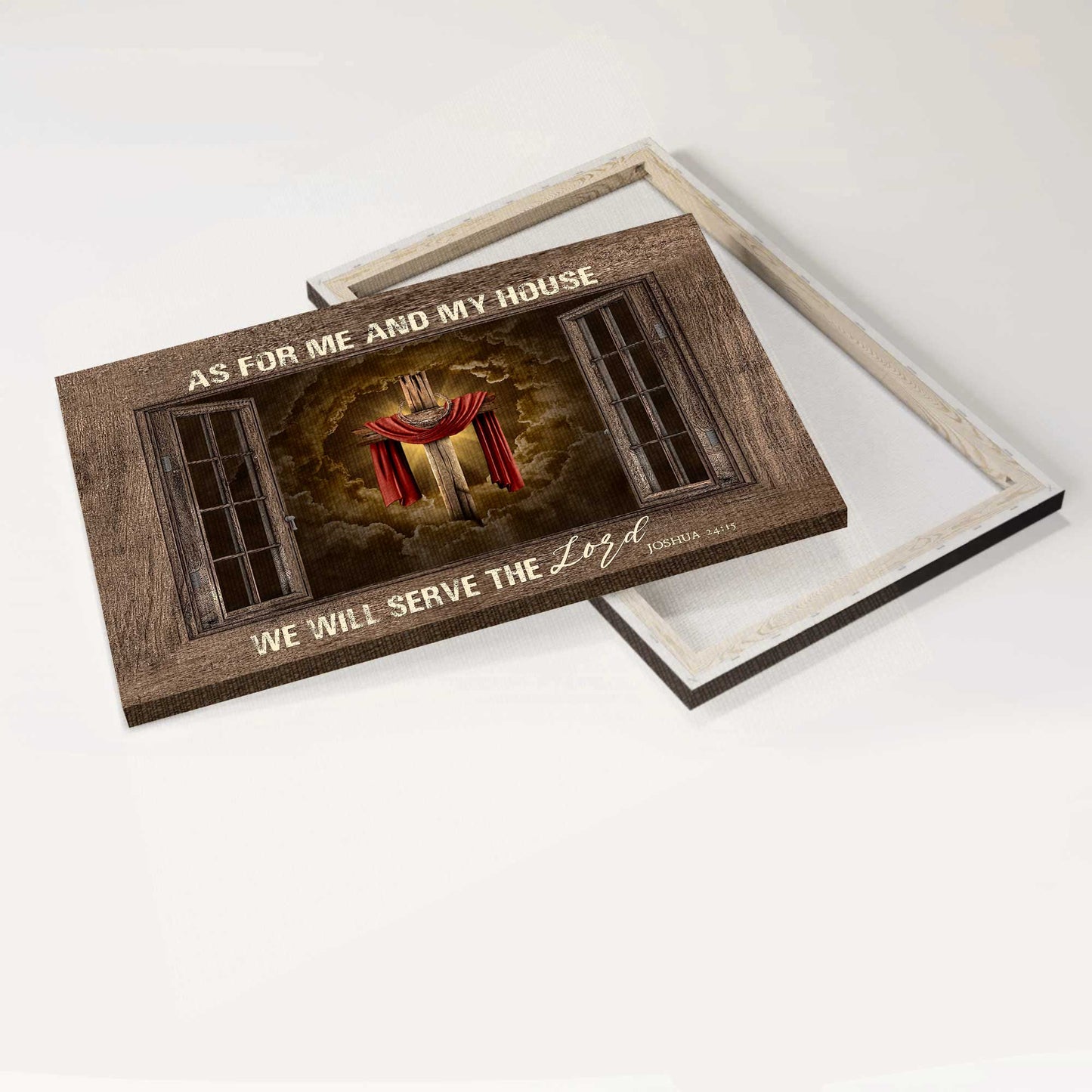 Jesus Landscape Canvas - Wooden Window, The Amazing Cross, Heaven's Light Canvas - Gift For Christian - As For Me And My House, We Will Serve The Lord