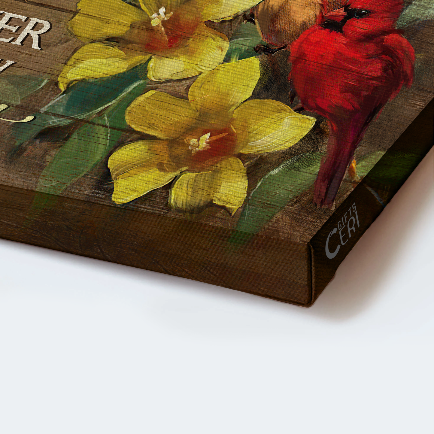 Heaven Landscape Canvas - Yellow Bell Flower, Watercolor Cardinal Memorial Canvas - Memorial Gift For Member Family - Always On My Mind