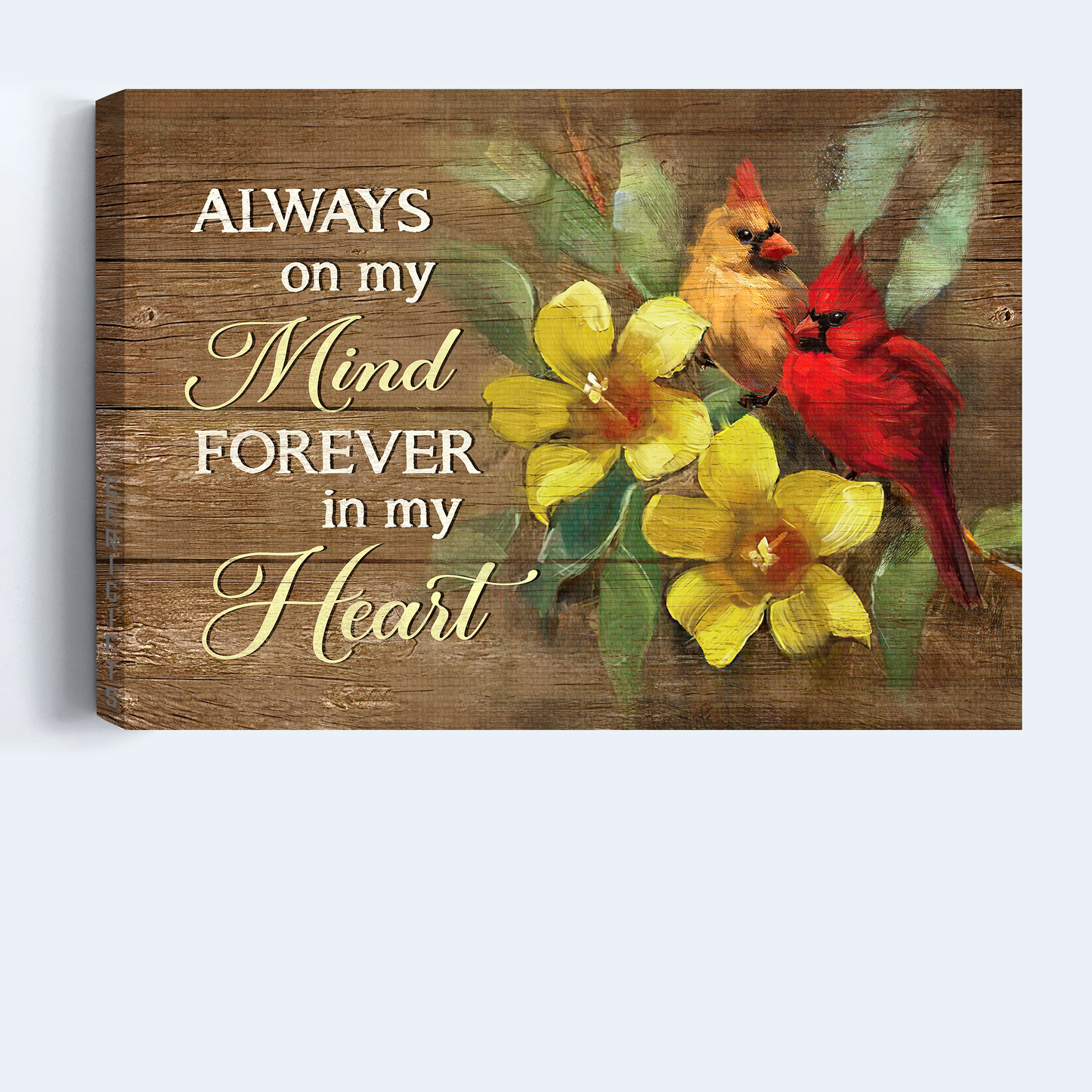 Heaven Landscape Canvas - Yellow Bell Flower, Watercolor Cardinal Memorial Canvas - Memorial Gift For Member Family - Always On My Mind