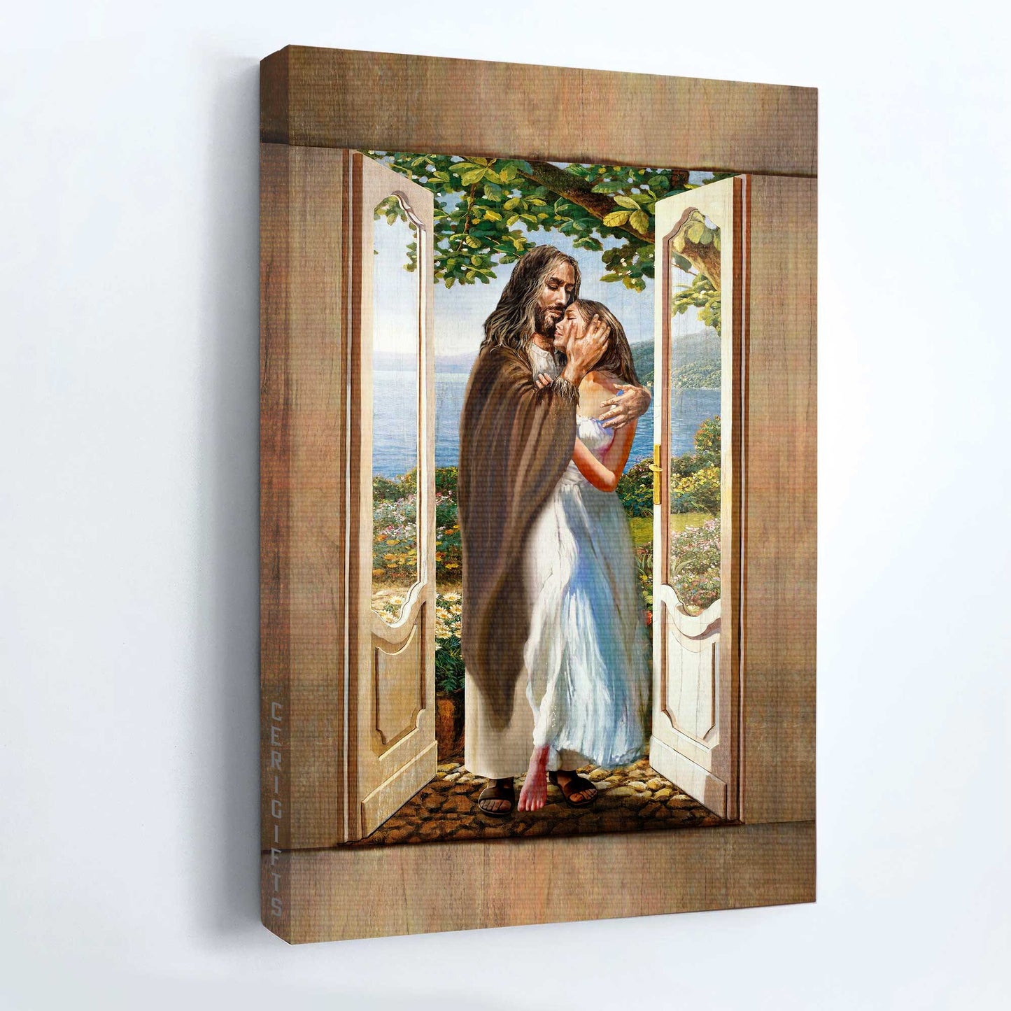 Jesus Portrait Canvas - Pretty girl, Beautiful forest, Walking with Jesus Portrait Canvas - Gift For Christian