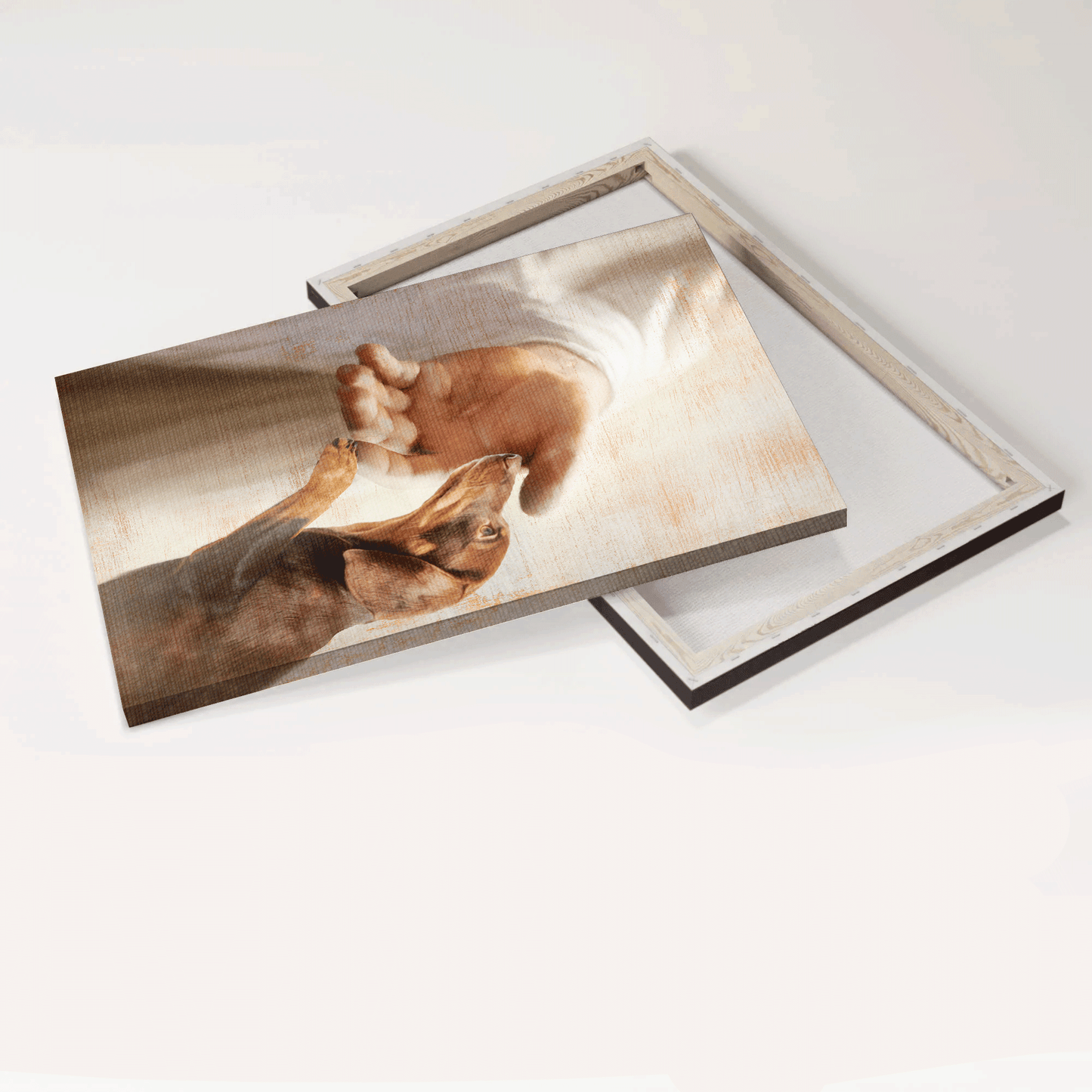 Dachshund Portrait Canvas- Dachshund dog, Jesus's hand, Light background, Dog painting canvas- Gift for Dachshund lover