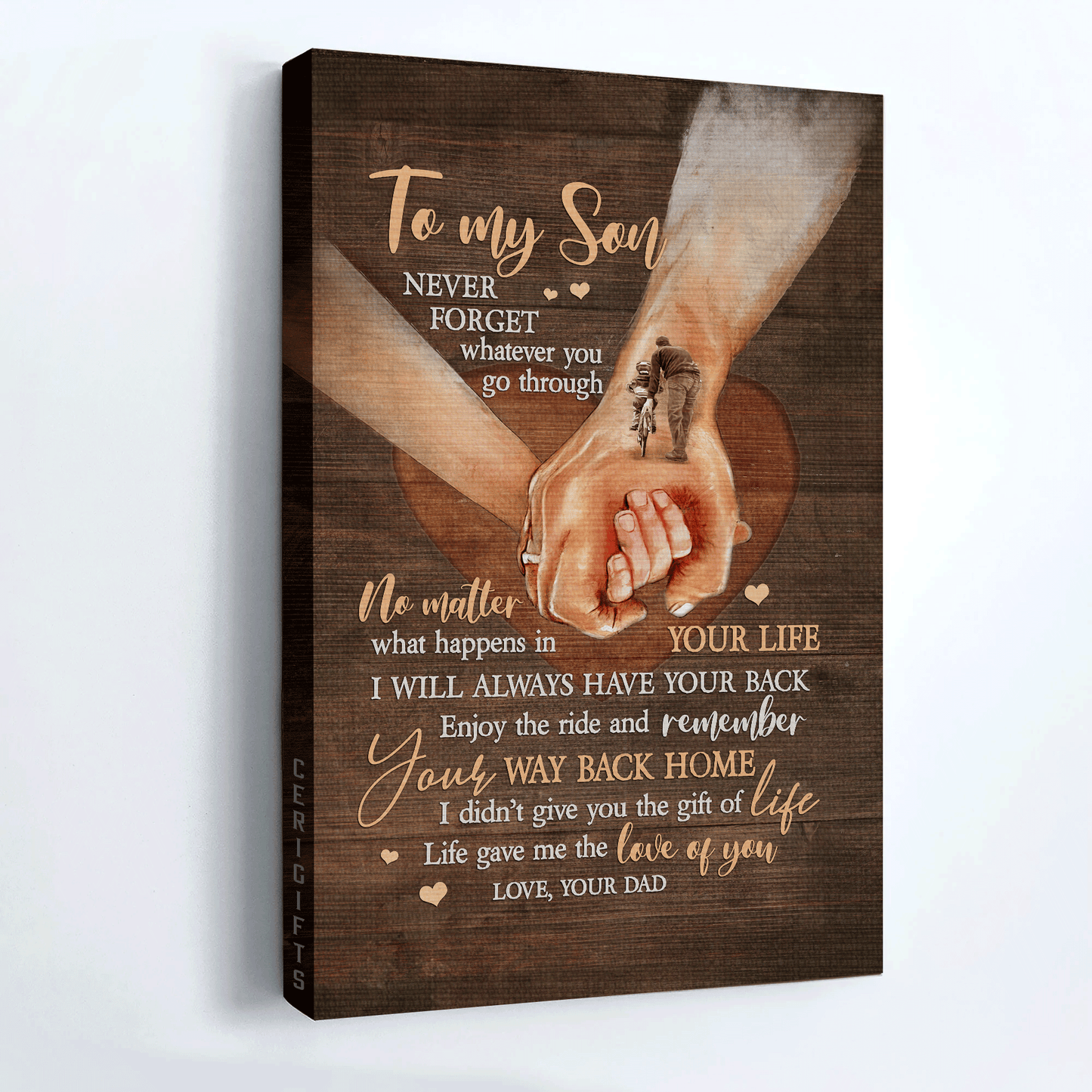Family Portrait Canvas- To my son canvas, Holding hands, Sweet heart, Dad to son canvas- Gift for son- I will always have your back