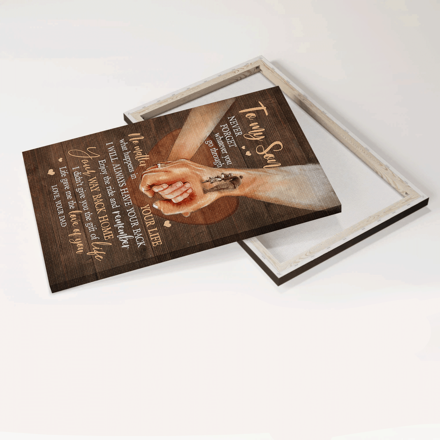 Family Portrait Canvas- To my son canvas, Holding hands, Sweet heart, Dad to son canvas- Gift for son- I will always have your back