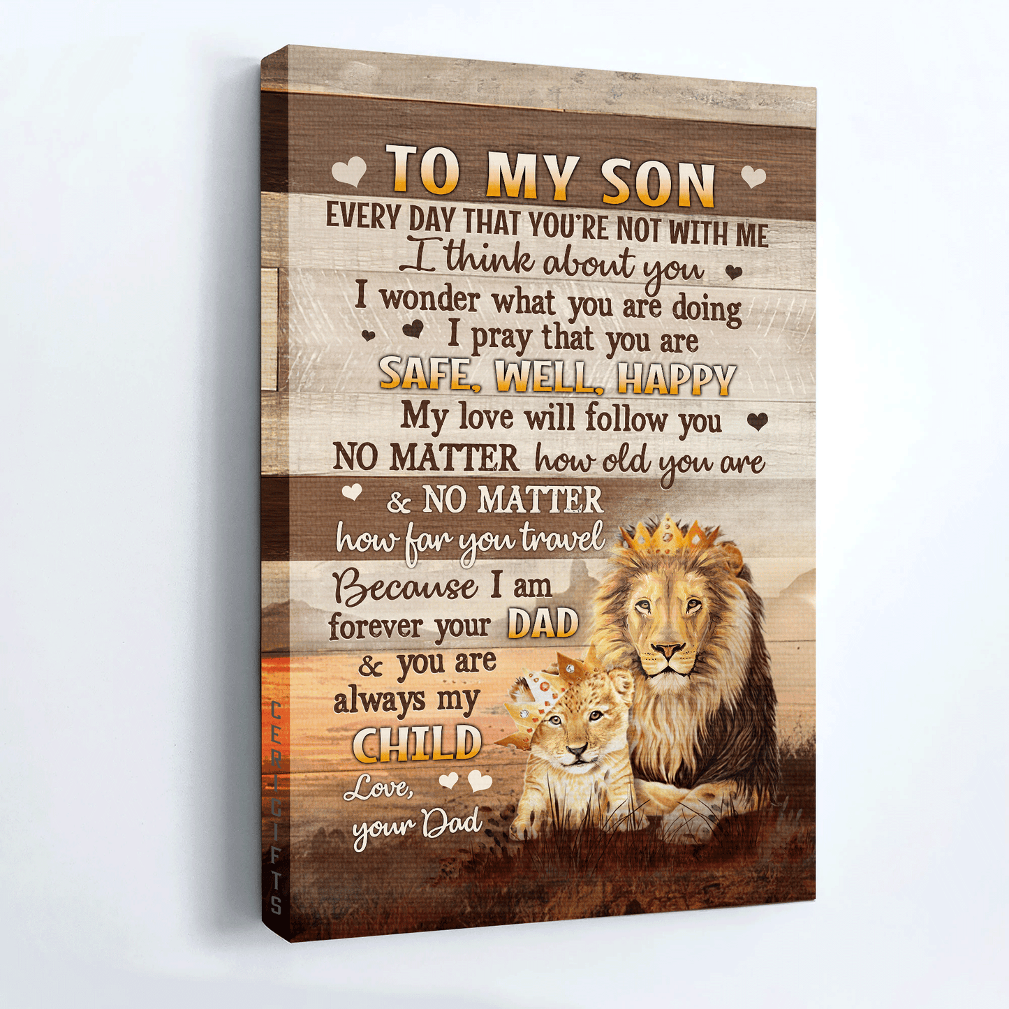 Family Portrait Canvas- To my son canvas, Lion family, Dad to son canvas- Gift for son- My love will follow you no matter how old you are