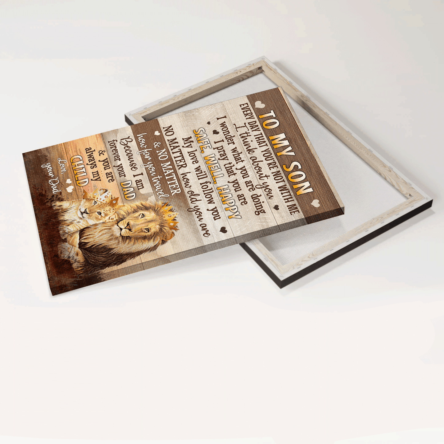Family Portrait Canvas- To my son canvas, Lion family, Dad to son canvas- Gift for son- My love will follow you no matter how old you are