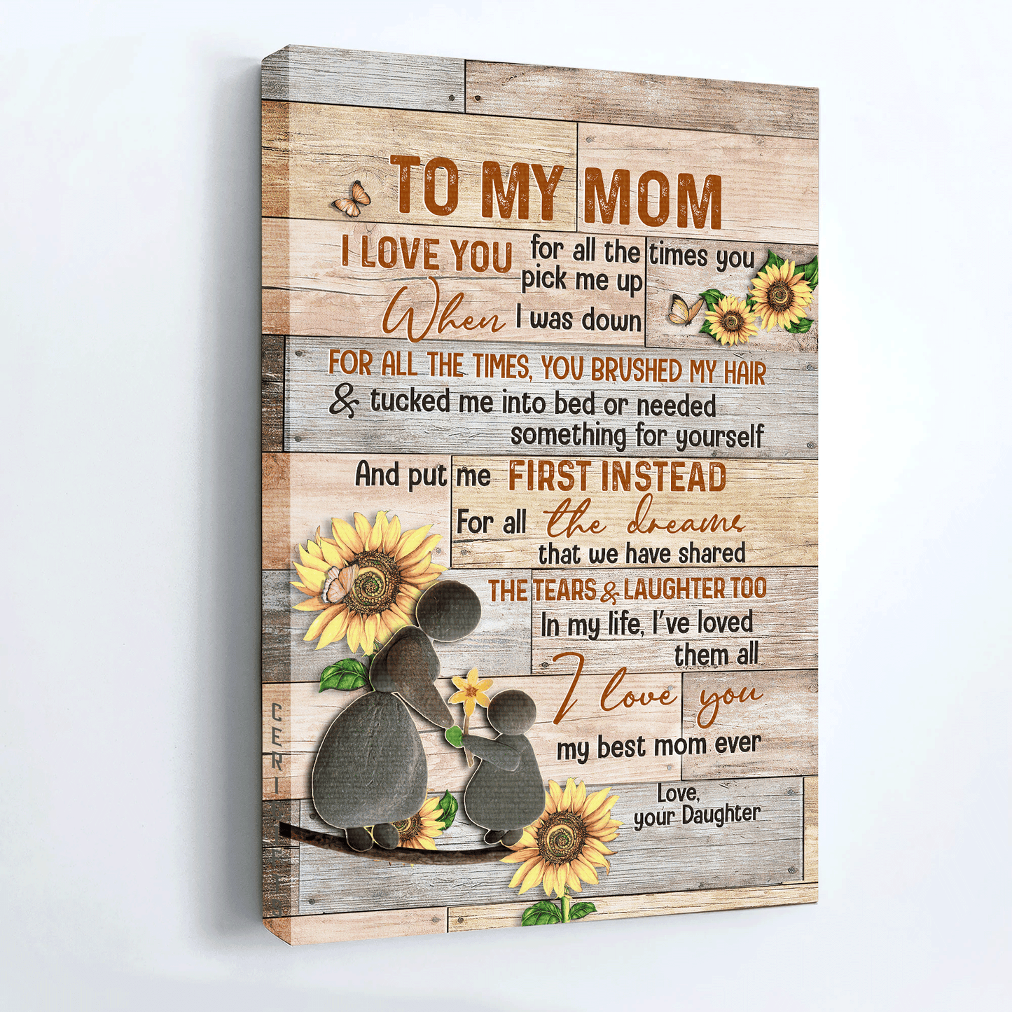Family Portrait Canvas- To my mom canvas, Daughter to mom, Sunflower, Mother and child canvas- Gift for mom, mother- I love you for all the times you pick me up
