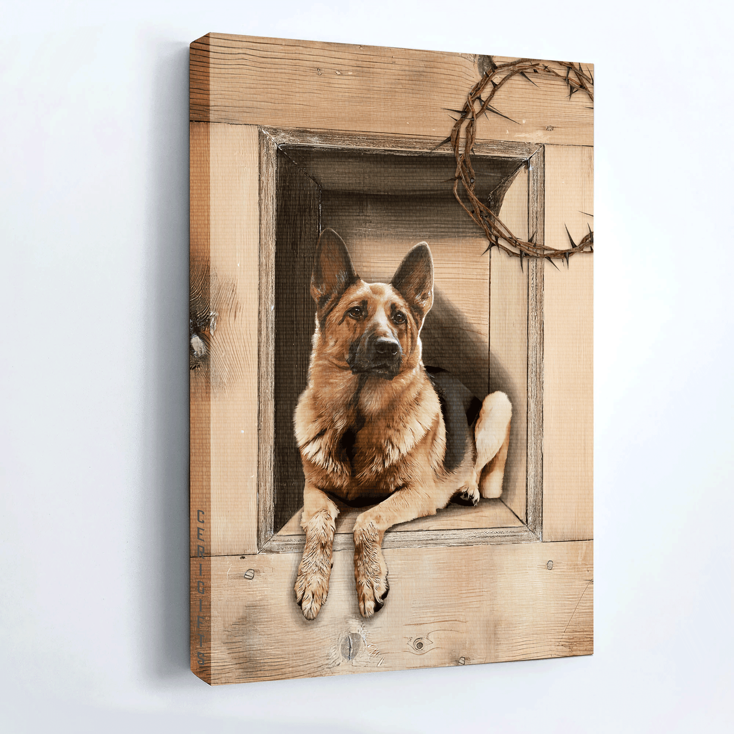 German Shepherd Portrait Canvas- German Shepherd painting, Crown of thorns, Inside the box canvas- Gift for dog lover - Dog Portrait Canvas Prints, Wall Art
