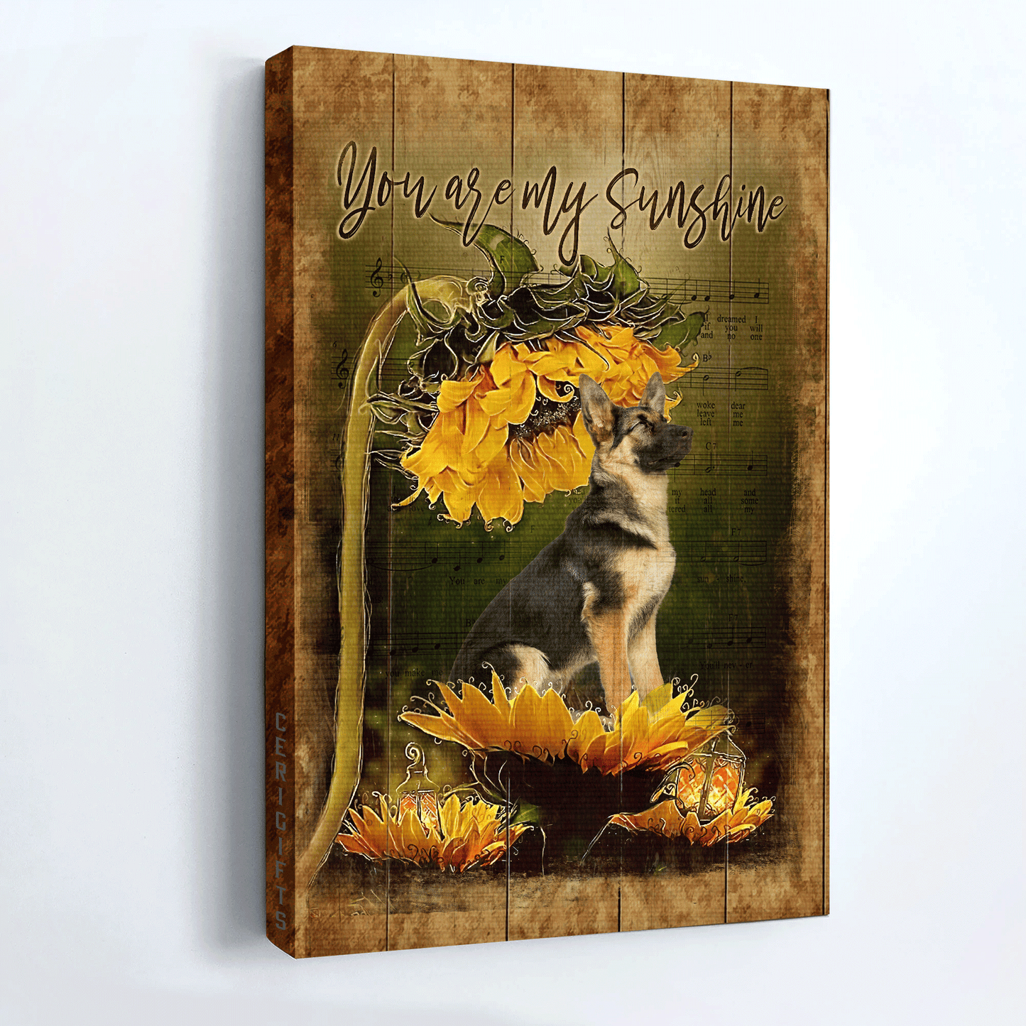 German Shepherd Portrait Canvas- German Shepherd, Sunflower, Sheet music canvas- Gift for dog lover- You are my sunshine - Dog Portrait Canvas Prints, Wall Art