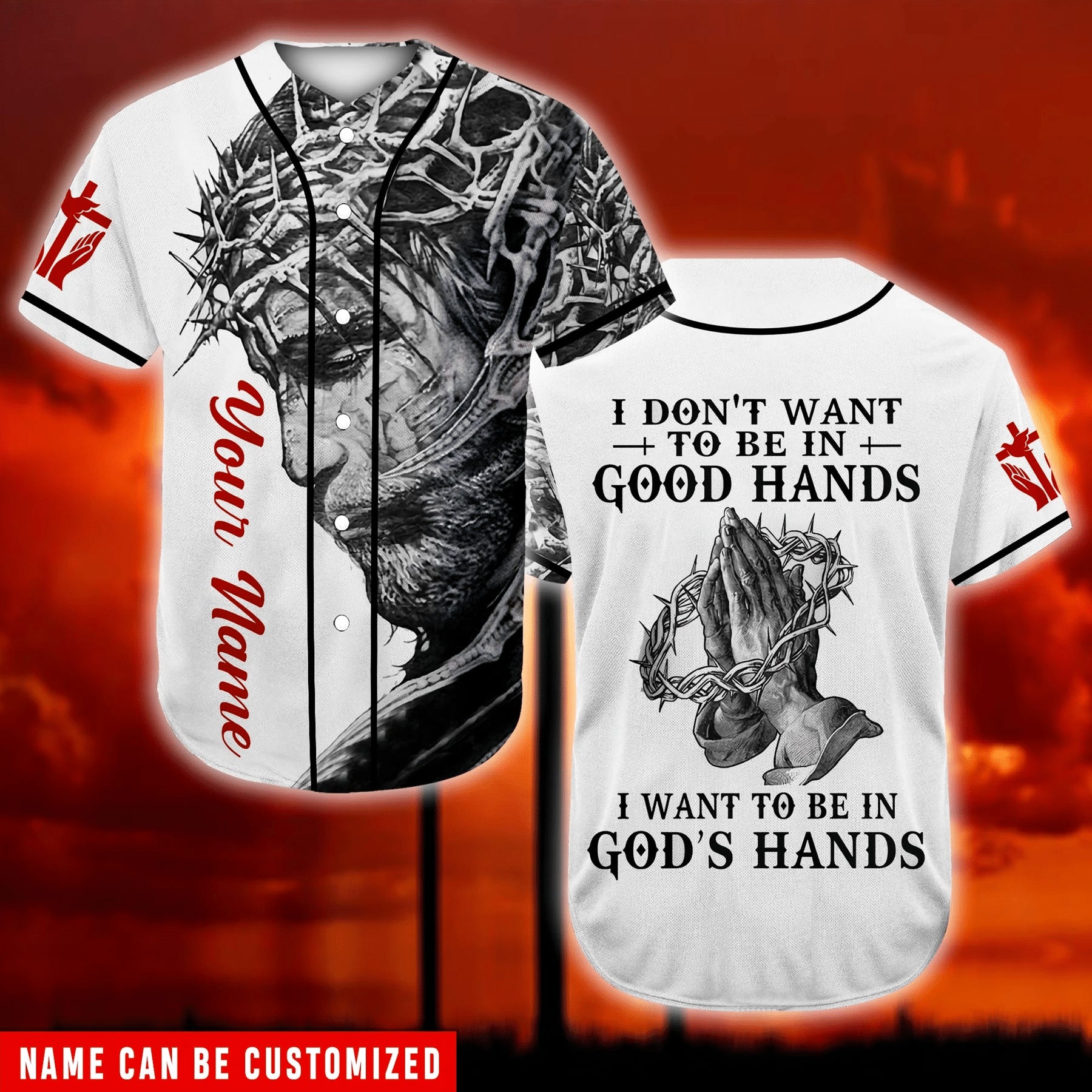 Personalized Jesus Baseball Jersey - Pray, Christ's Hand Baseball Jersey - Gift For Christians - I Want To Be In God's Hand Custom Baseball Jersey