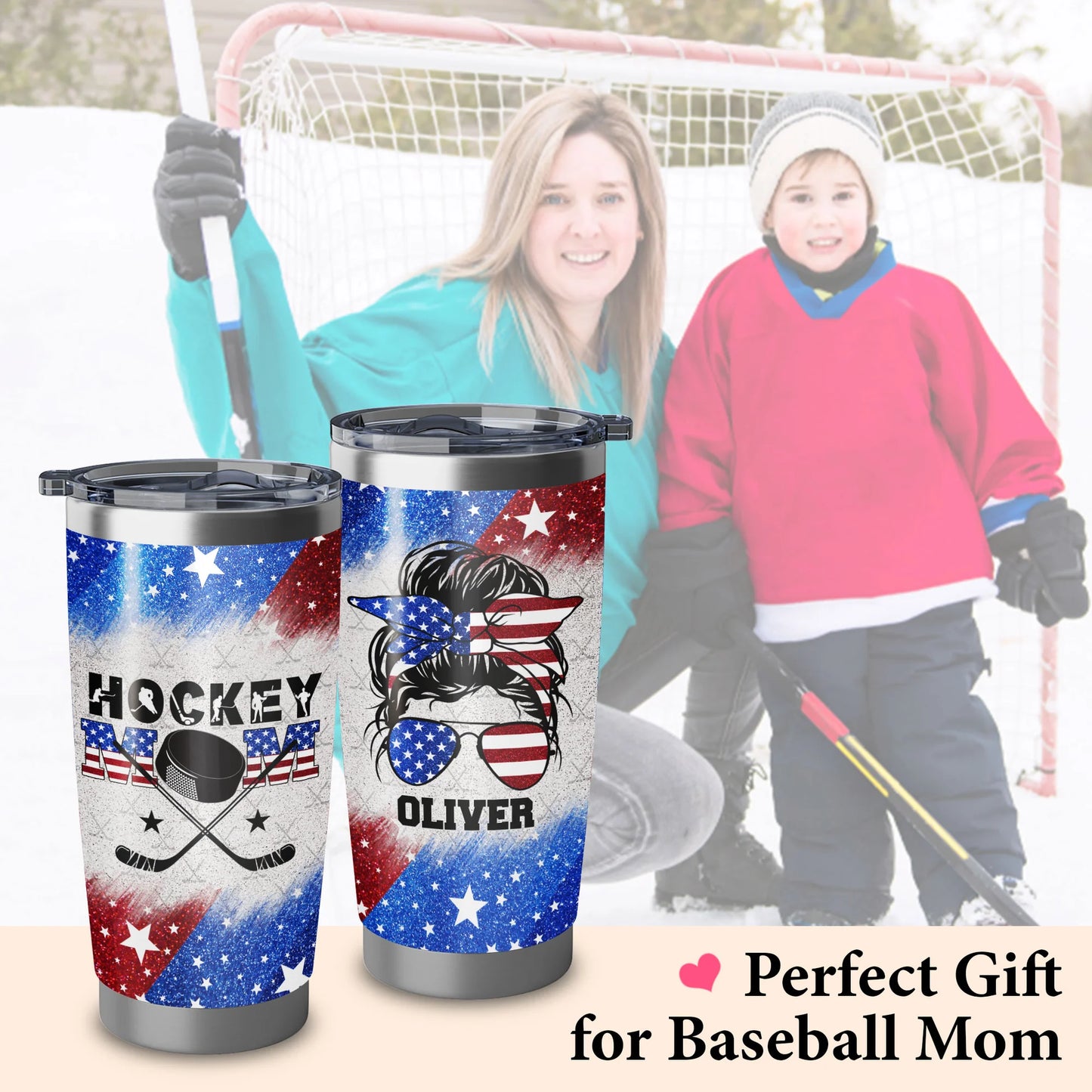 Best Personalized Mother's Day Gifts Tumbler - Custom Gift For Mother's Day, Presents for Mom - Hockey Mom American Flag Tumbler