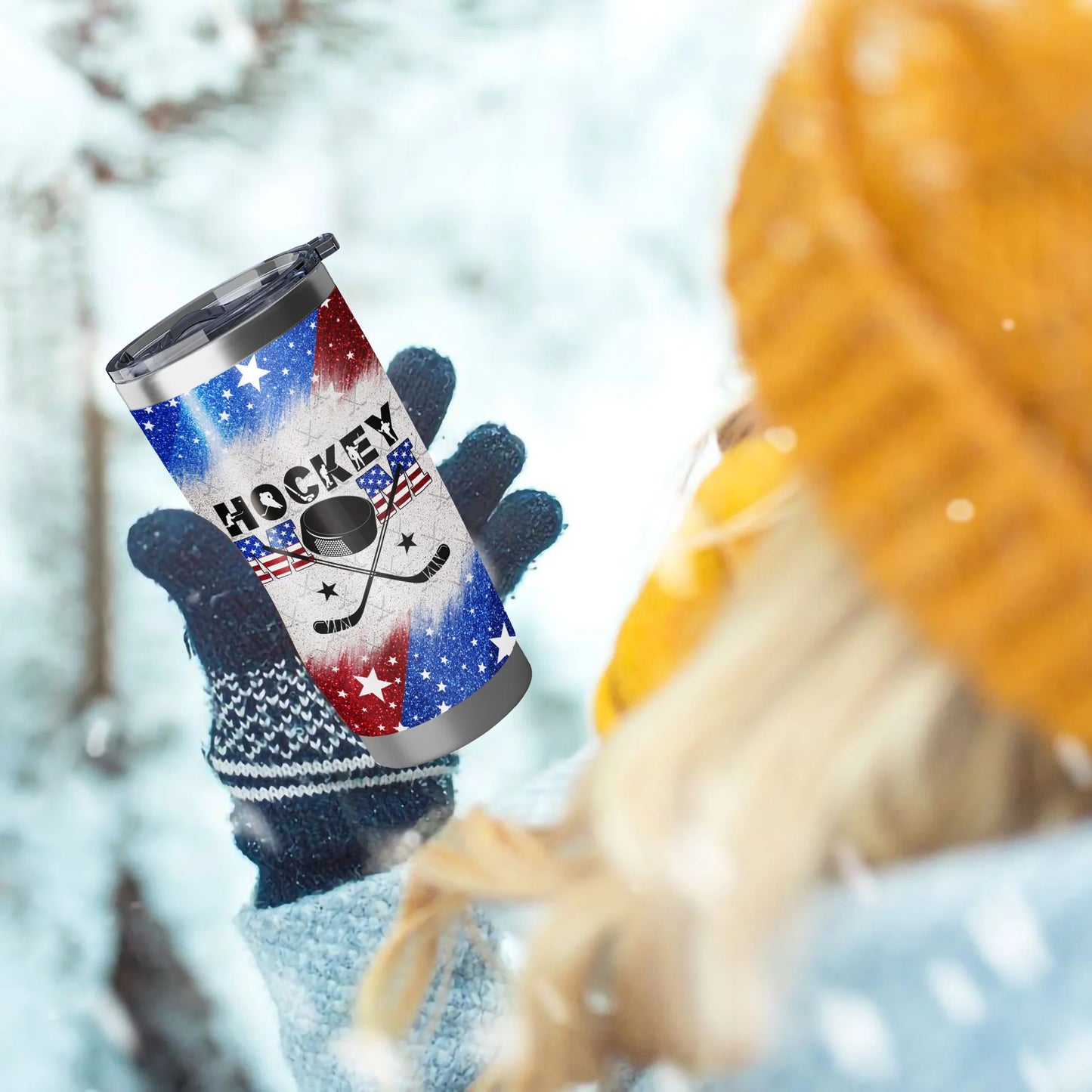 Best Personalized Mother's Day Gifts Tumbler - Custom Gift For Mother's Day, Presents for Mom - Hockey Mom American Flag Tumbler