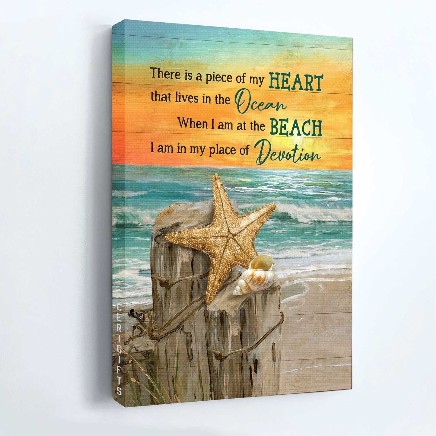 Jesus Portrait Canvas - Amazing starfish, Blue ocean, Orange sunset Portrait Canvas - Gift For Christian - There is a piece of my heart
