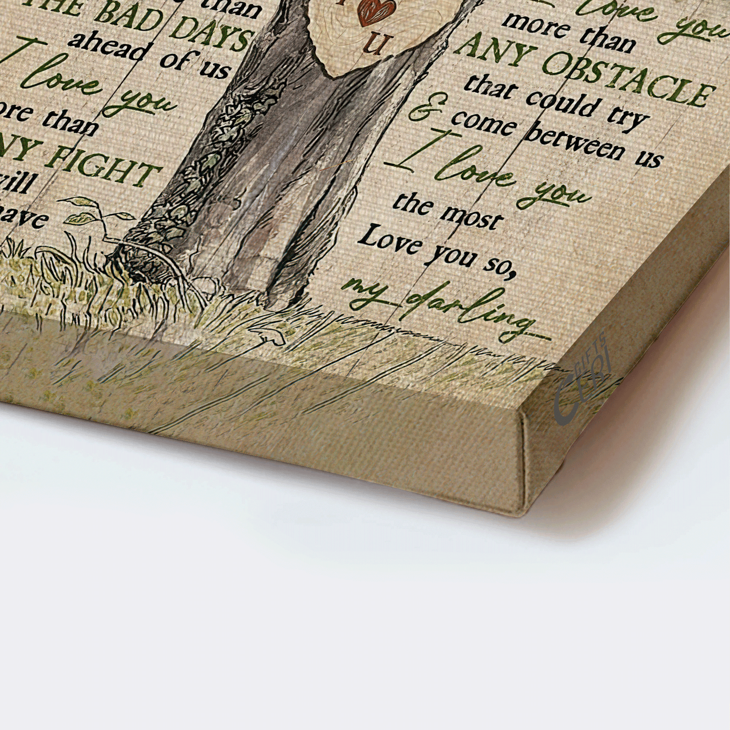 Couple Portrait Canvas- Green tree, Wooden heart, Red cardinal canvas- Gift for couple, lover- When I say I love you more - Portrait Canvas Prints, Wall Art