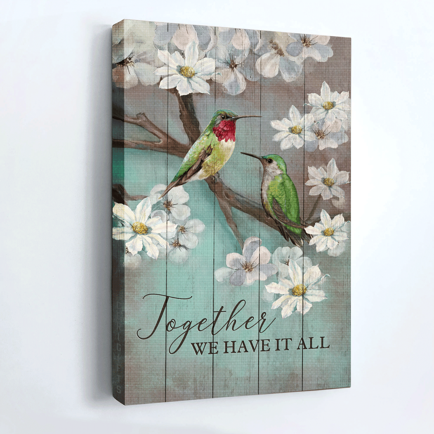 Couple Portrait Canvas- Hummingbird couple, Tree branch, White flower canvas- Gift for couple, lover, partner- Together we have it all - Portrait Canvas Prints, Wall Art
