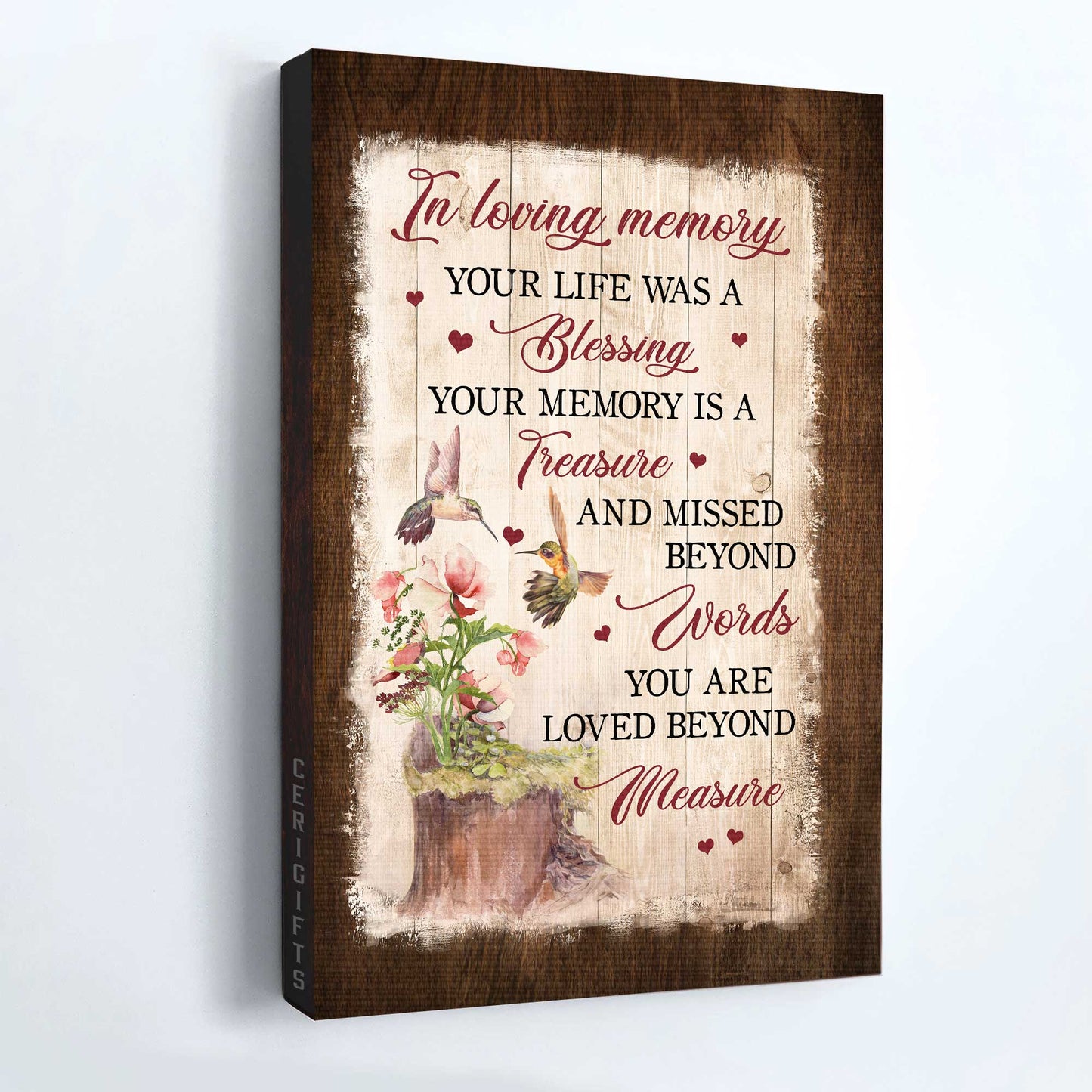 Memorial Portrait Canvas- Hummingbird Couple- Memorial gift for members family- Your life was a blessing - Heaven Portrait Canvas Prints, Wall Art