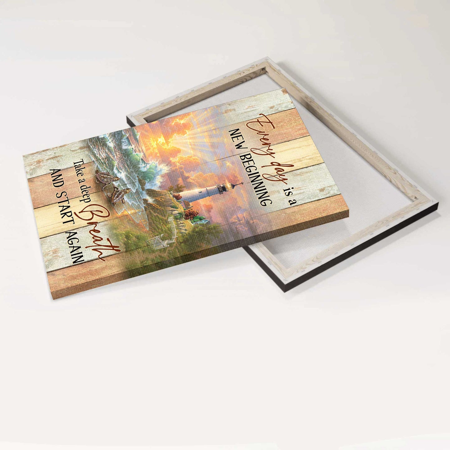 Jesus Portrait Canvas - Amazing sunset, Sea turtle, Beautiful lighthouse Portrait Canvas - Gift For Christian - Every day is new beginning