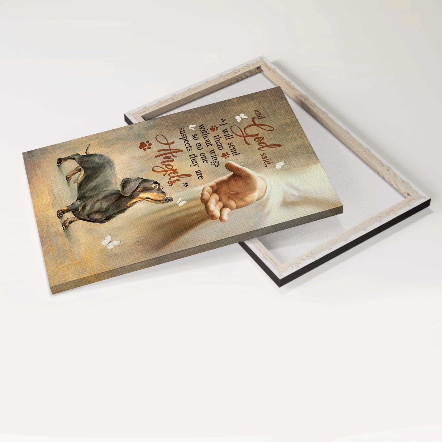 Heaven Portrait Canvas - Jesus hand, Dachshund dog, Pawprints Portrait Canvas - Memorial Gift For Family Members - They are angels Portrait Canvas