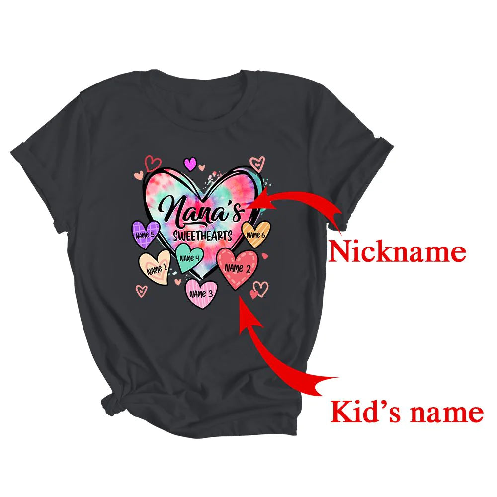 Nana Grandkids Hearts Mother's Day T-shirt - Sweethearts Personalized Shirt - Custom Name Gift For Mom, Grandma, Gigi, Nana, Mimi