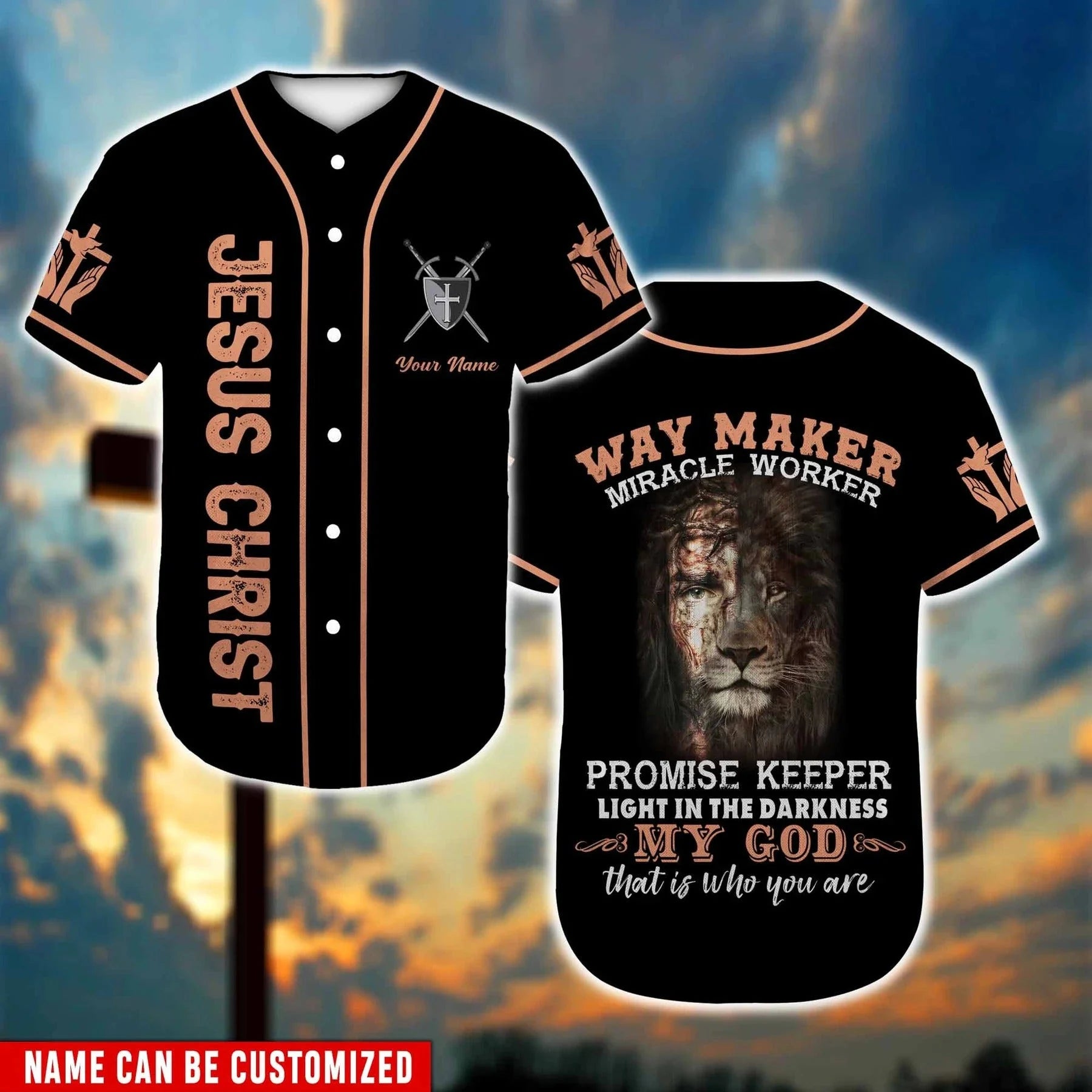 Personalized Jesus Baseball Jersey - Lion Baseball Jersey - Gift For Christians - My God Custom Printed 3D Baseball Jersey Shirt For Men and Women