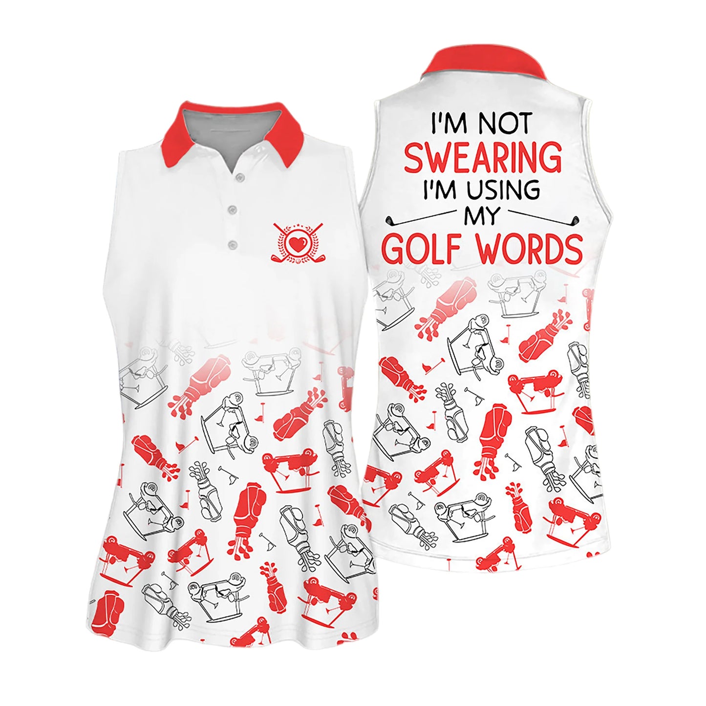 Golf Women Sleeveless Athleisure Polo Shirt, I'm Not Swearing I'm Using My Golf Words, Golf Symbol Pattern Polo Shirt - Gift For Mother's Day, Golfers