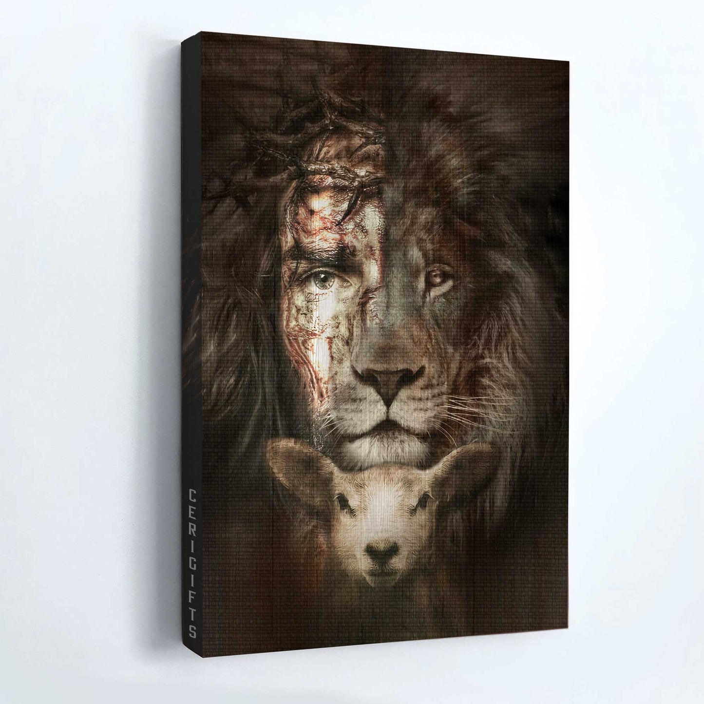 Jesus painting, Jesus Portrait Canvas- The lion of Judah, Lamb of God, The perfect combination- Gift for Christian - Portrait Canvas Prints, Wall Art