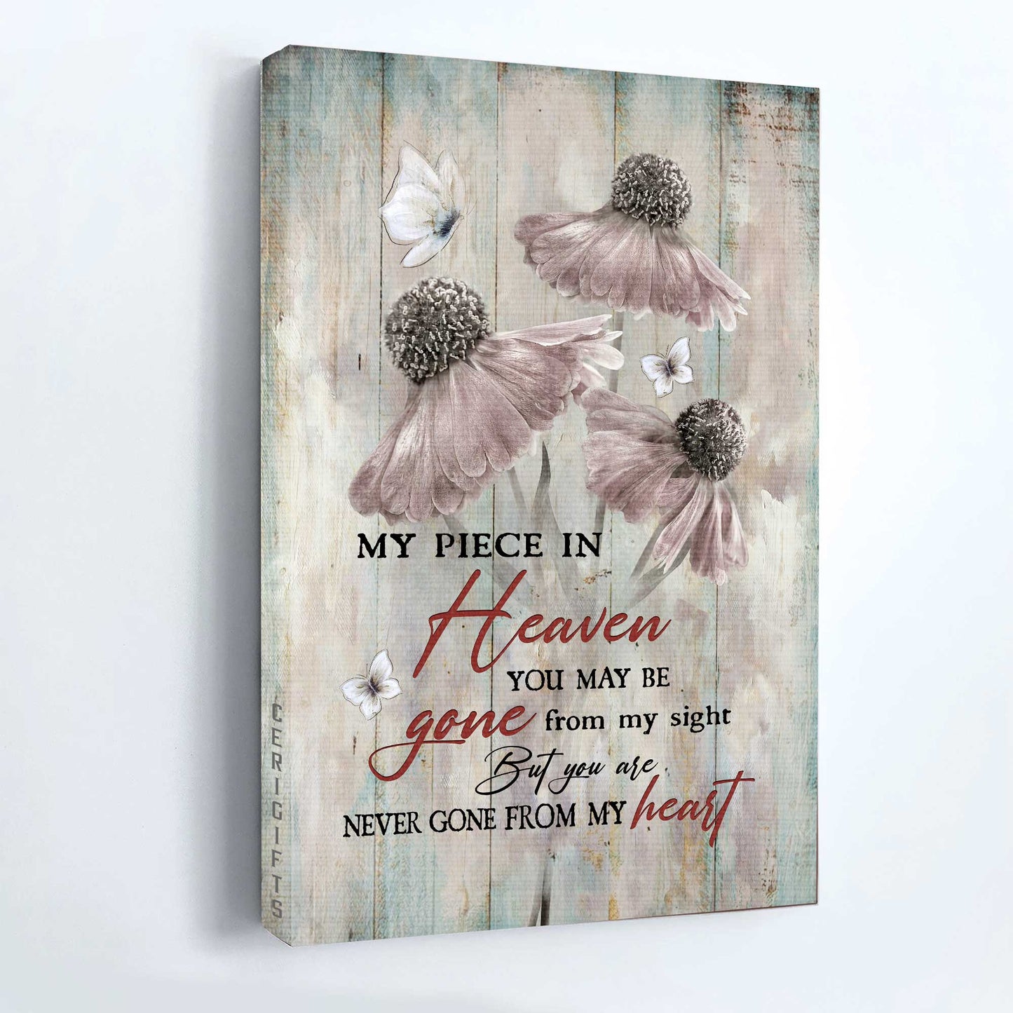 Heaven Portrait Canvas - Light pink flower painting, Crystal butterfly Canvas - Memorial Gift For Family Members - You are never gone from my heart Heaven Portrait Canvas