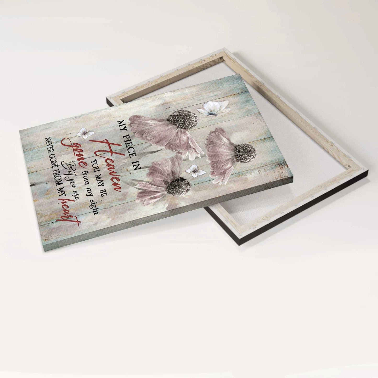 Heaven Portrait Canvas - Light pink flower painting, Crystal butterfly Canvas - Memorial Gift For Family Members - You are never gone from my heart Heaven Portrait Canvas