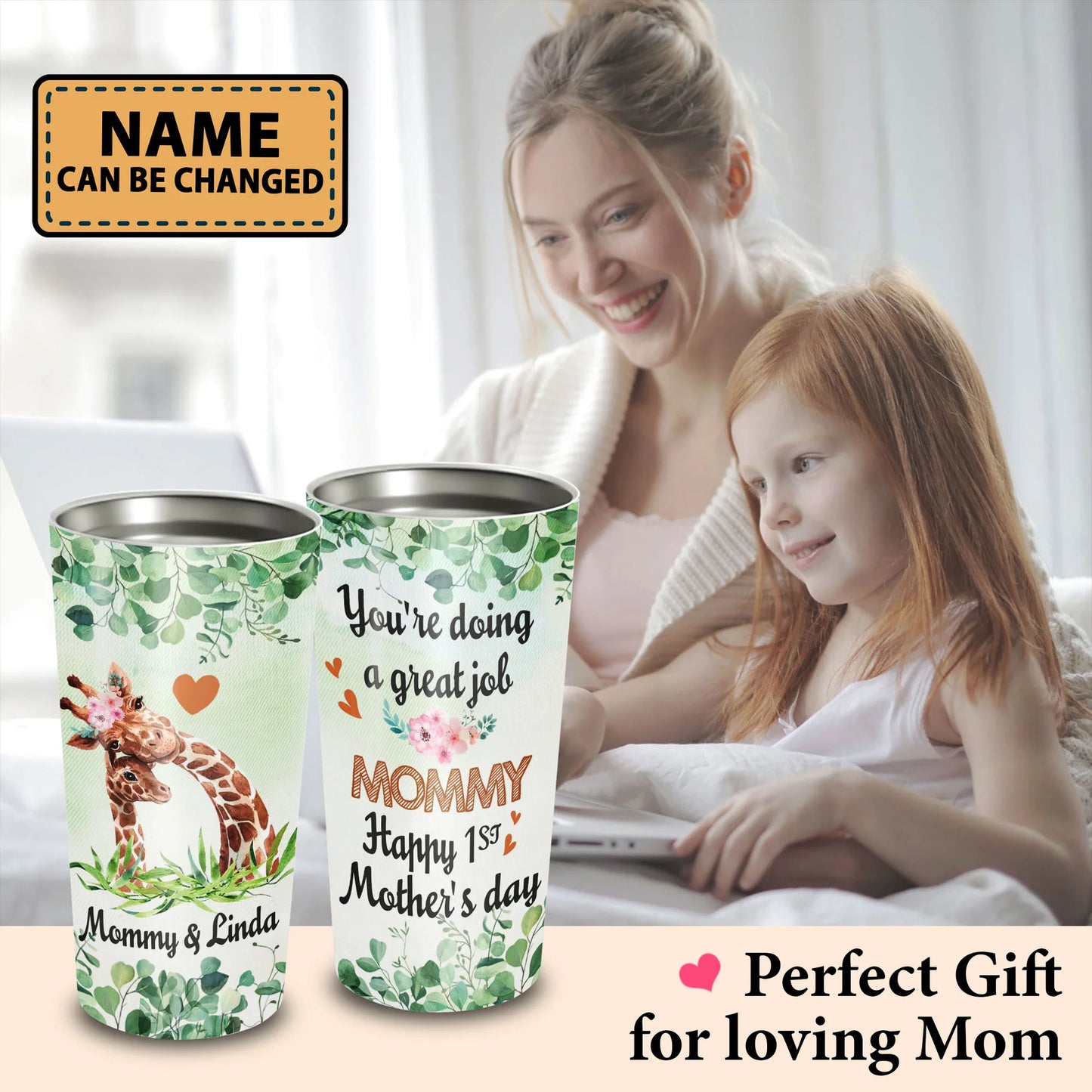 Personalized Mother's Day Gift Tumbler - Custom Gift For Mother's Day, Presents for Mom - Happy 1st Mother's Day You Are Doing A Great Job Tumbler