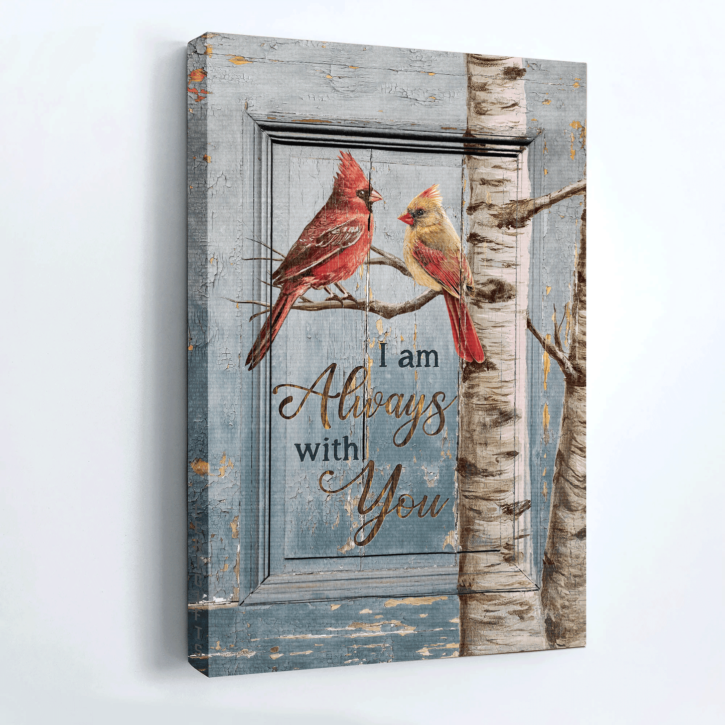 Family Portrait Canvas - Male and female cardinals, Tree branch Canvas - Gift for Family, Couple - I am always with you Portrait Canvas