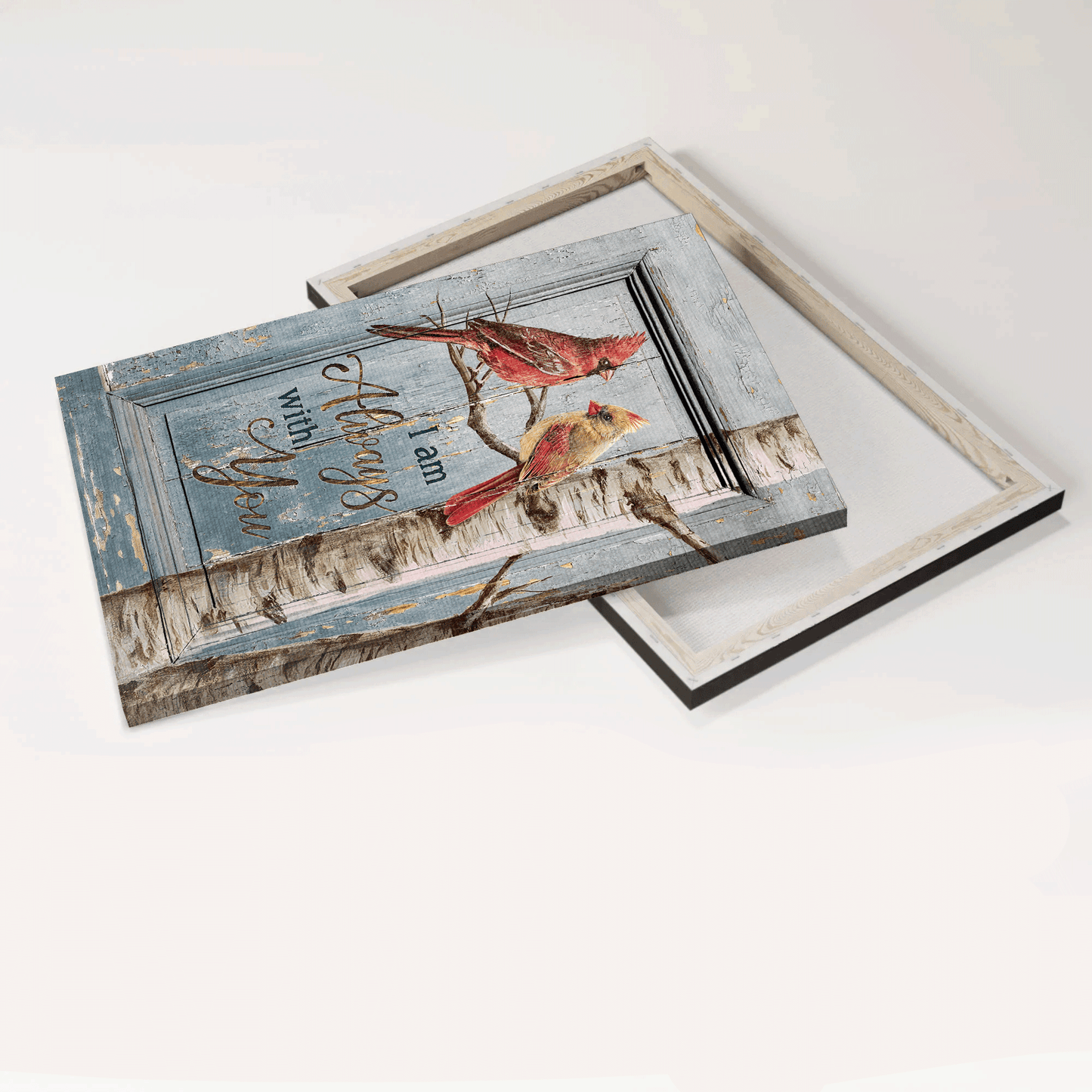 Family Portrait Canvas - Male and female cardinals, Tree branch Canvas - Gift for Family, Couple - I am always with you Portrait Canvas