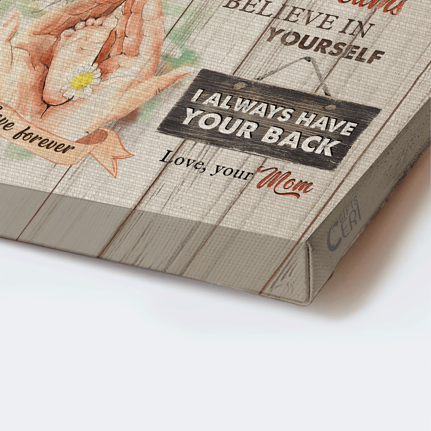 Gift for Daughter- Mom to daughter, Little foot in mother's hand, I always have your back - Family Portrait Canvas Prints, Wall Art