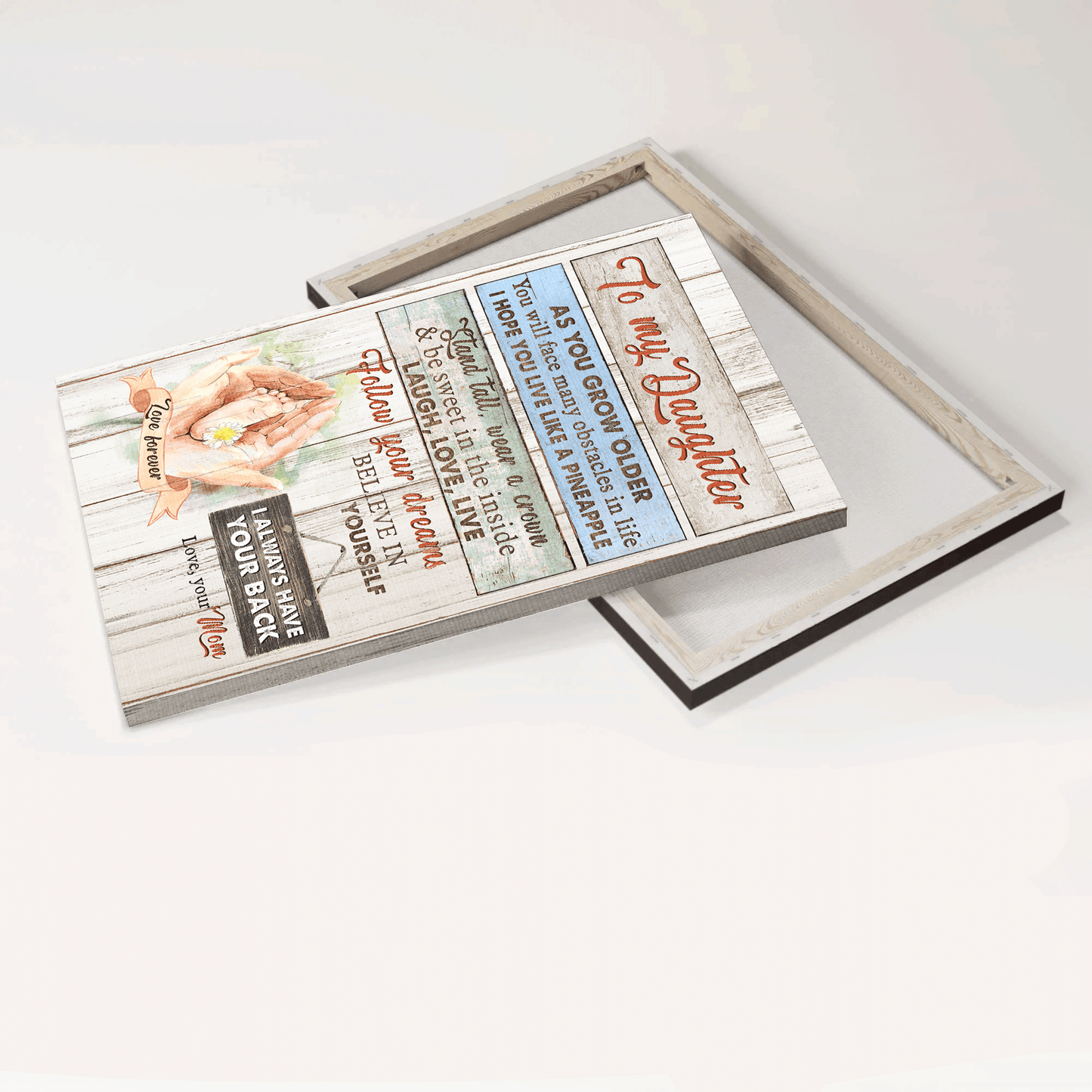 Gift for Daughter- Mom to daughter, Little foot in mother's hand, I always have your back - Family Portrait Canvas Prints, Wall Art