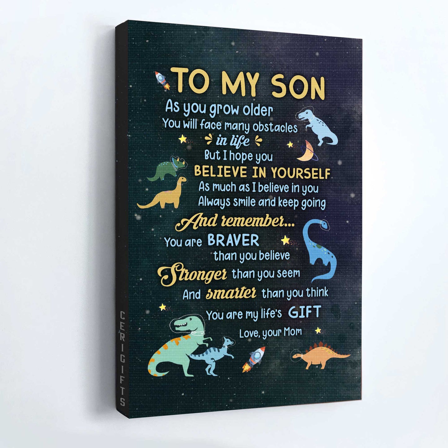 Gift to Son- Mom to son, Little dinosaur, Starry sky, You are my life's gift - Family Portrait Canvas Prints, Wall Art