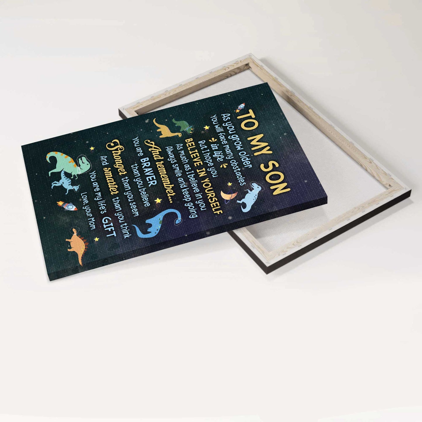 Gift to Son- Mom to son, Little dinosaur, Starry sky, You are my life's gift - Family Portrait Canvas Prints, Wall Art